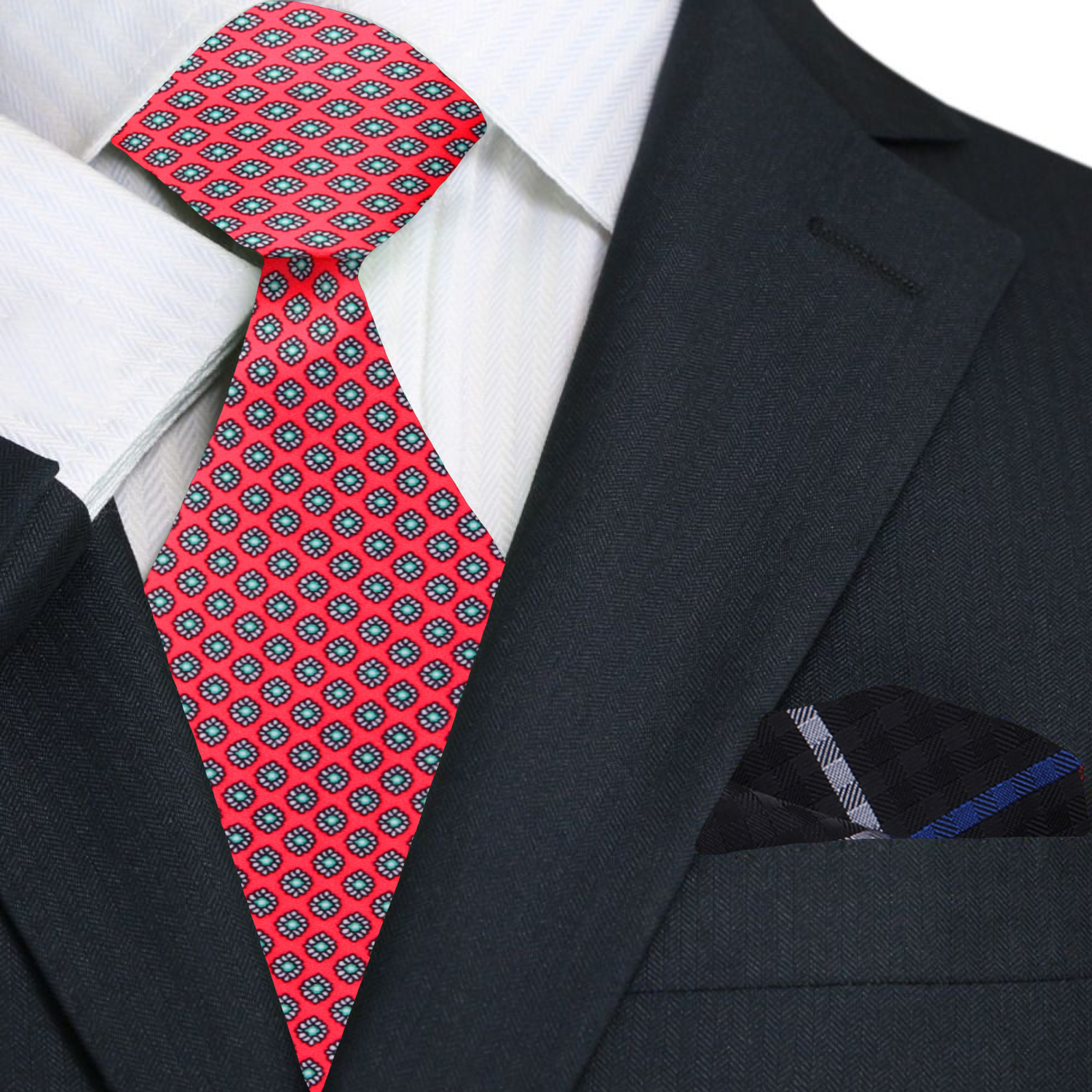 Red Small Medallion Necktie and Square 2