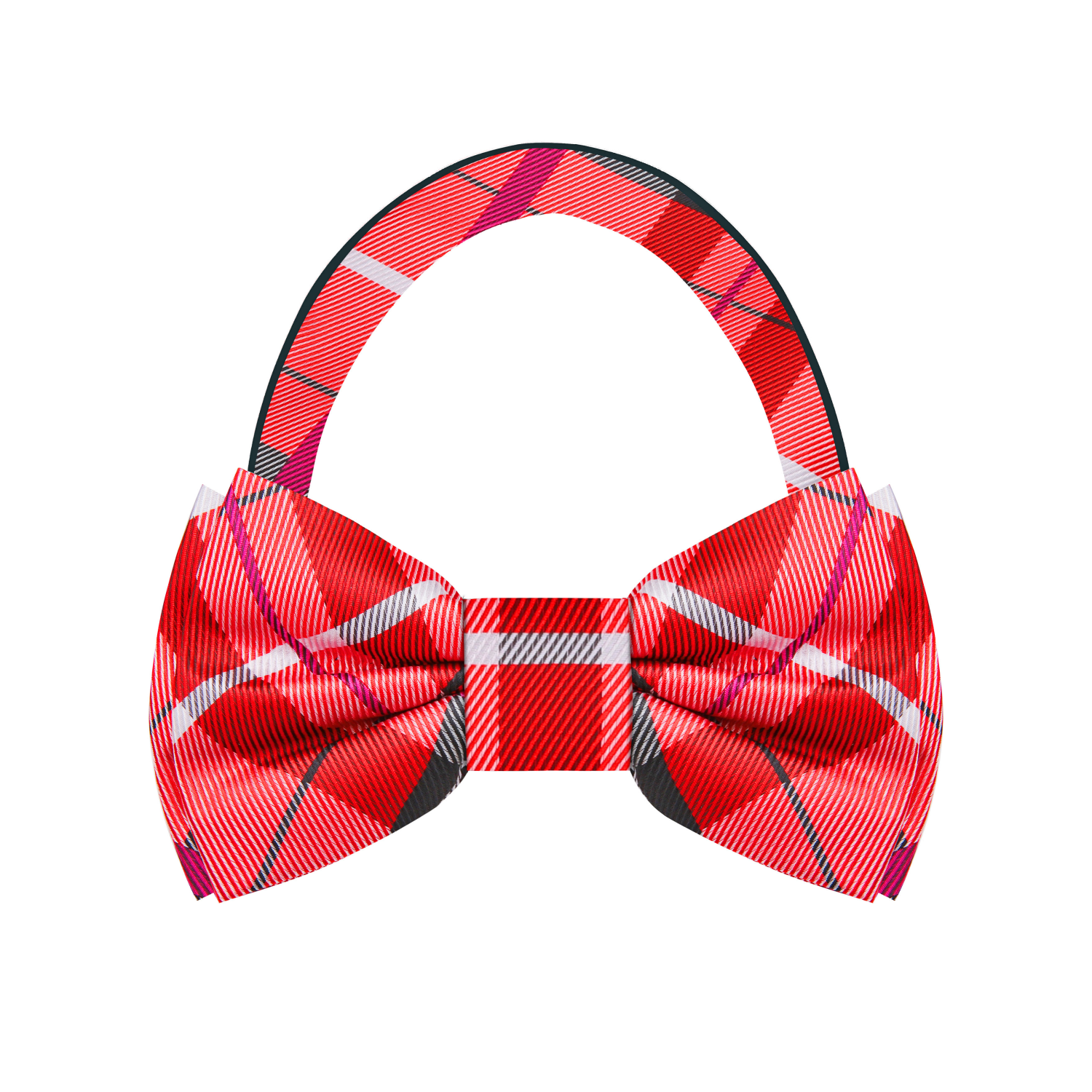 Pre tied A Red, Black, White Plaid Pattern Silk Self Tie Bow Tie 