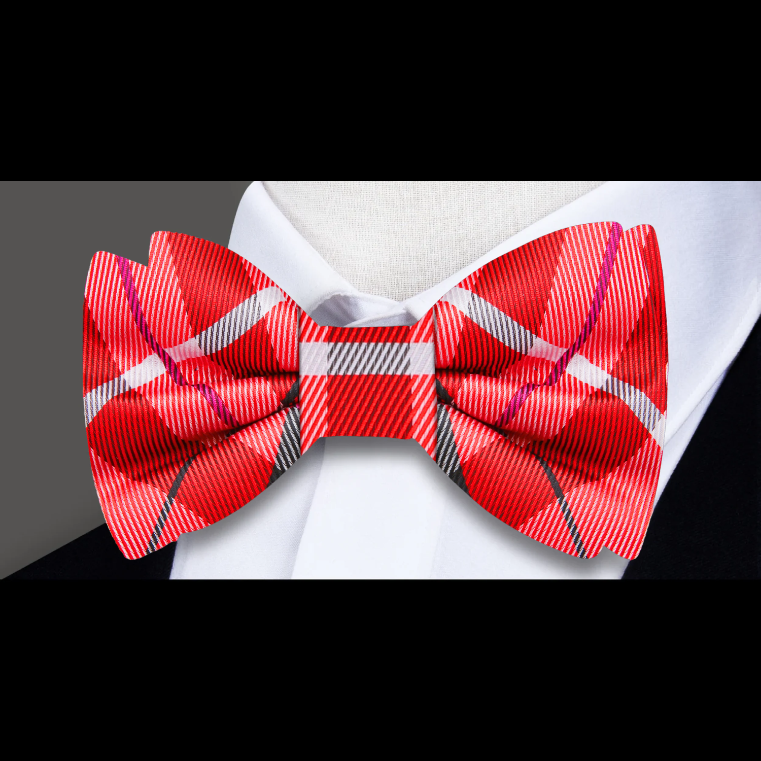  A Red, Black, White Plaid Pattern Silk Self Tie Bow Tie 