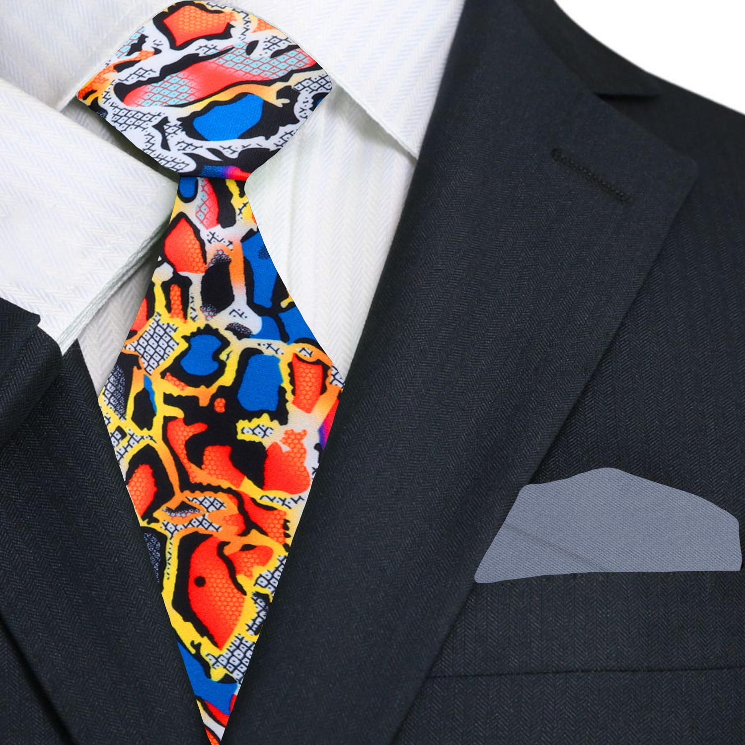 Main: Grey, Red, Orange, Snakeskin Necktie and Grey Square