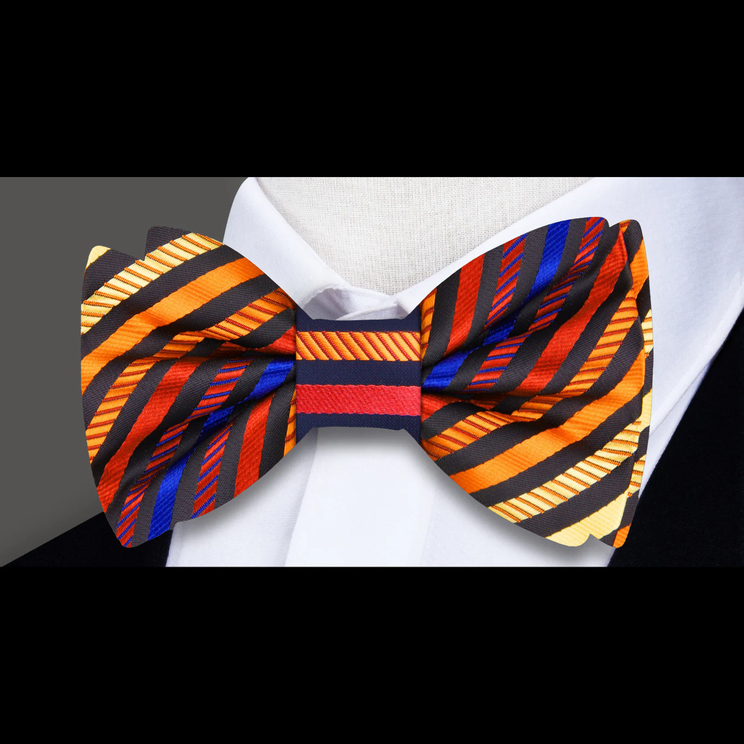 A Red, Orange, Yellow, Blue Color Stripe Pattern Bow Tie 