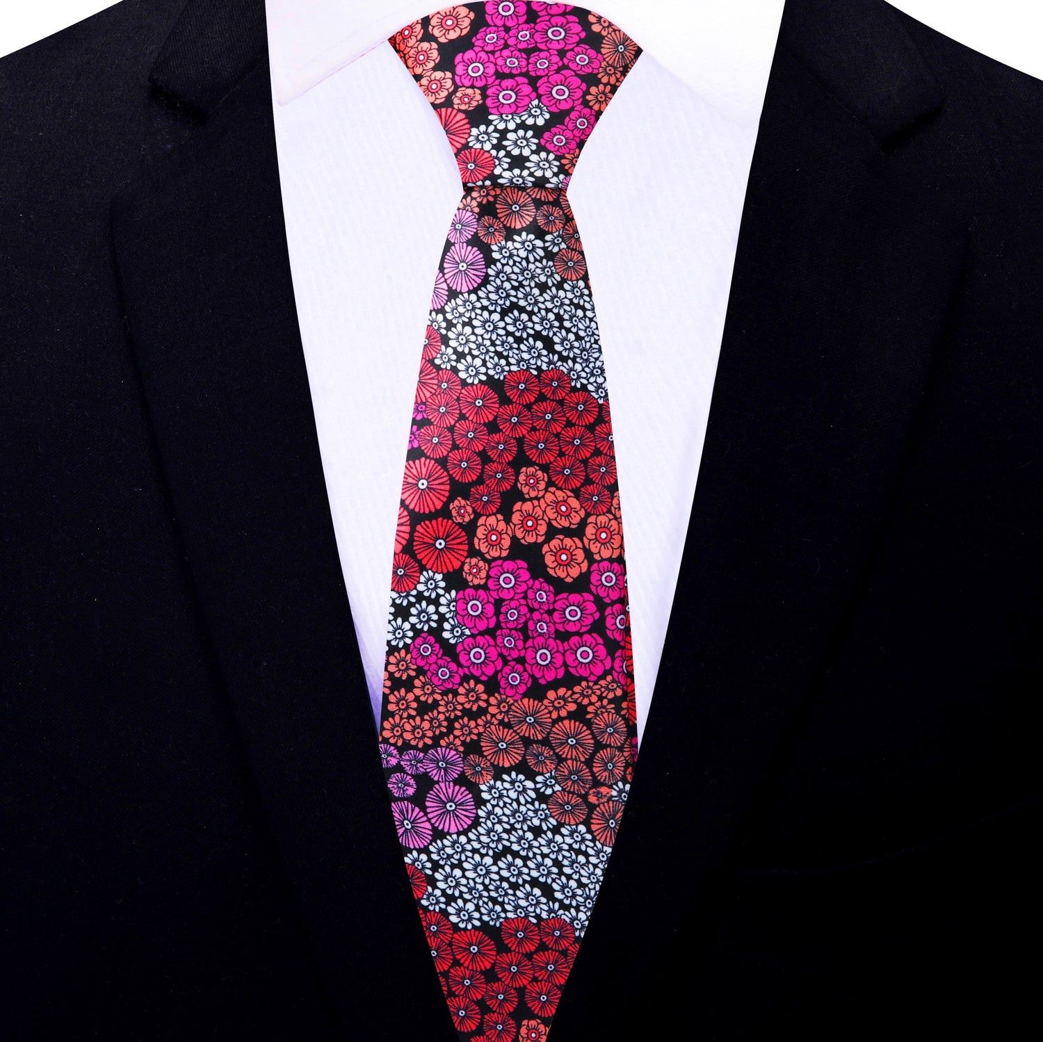 Thin Tie: Red Pink Orange and White Mixed Flowers Tie