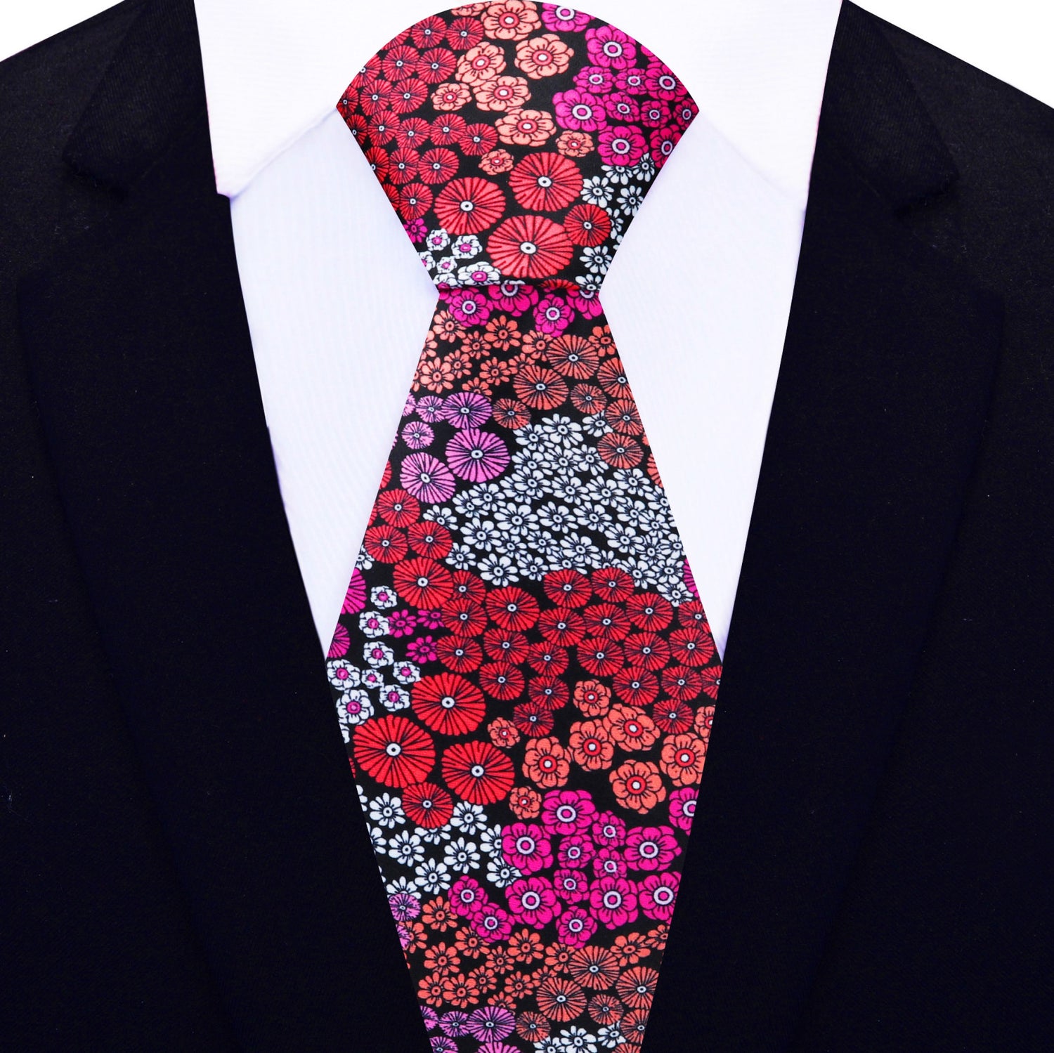 View 2: Red Pink Orange and White Mixed Flowers Tie