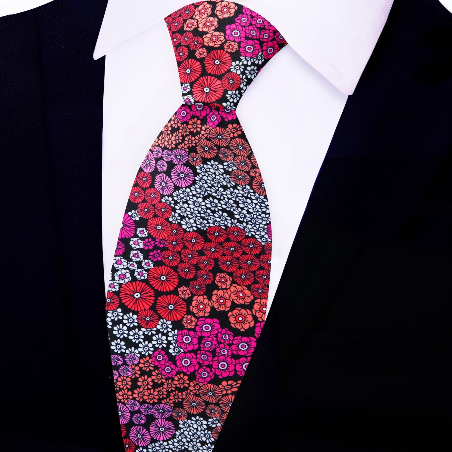 Red Pink Orange and White Mixed Flowers Tie