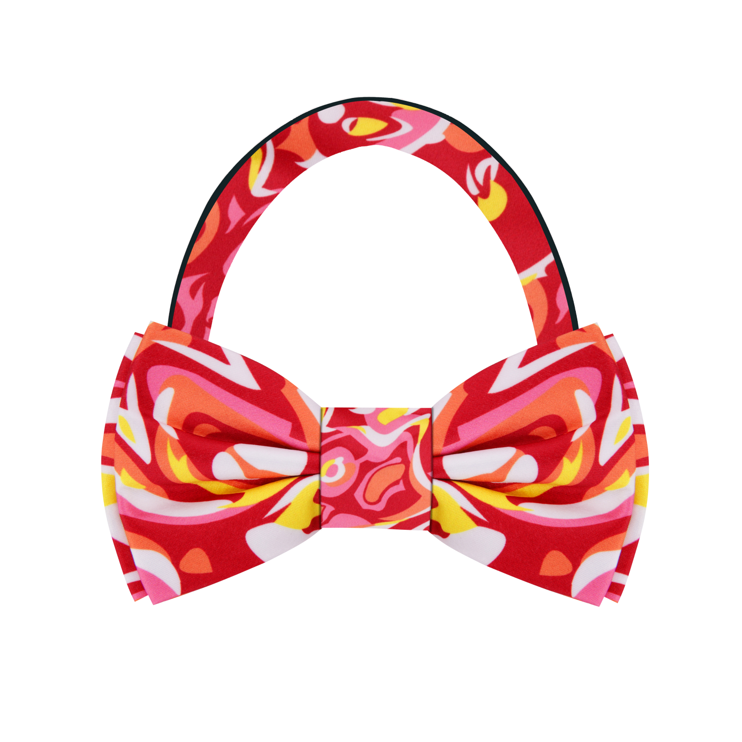 A Red, Yellow, White, Pink, Orange Abstract Bow Tie Pre Tied