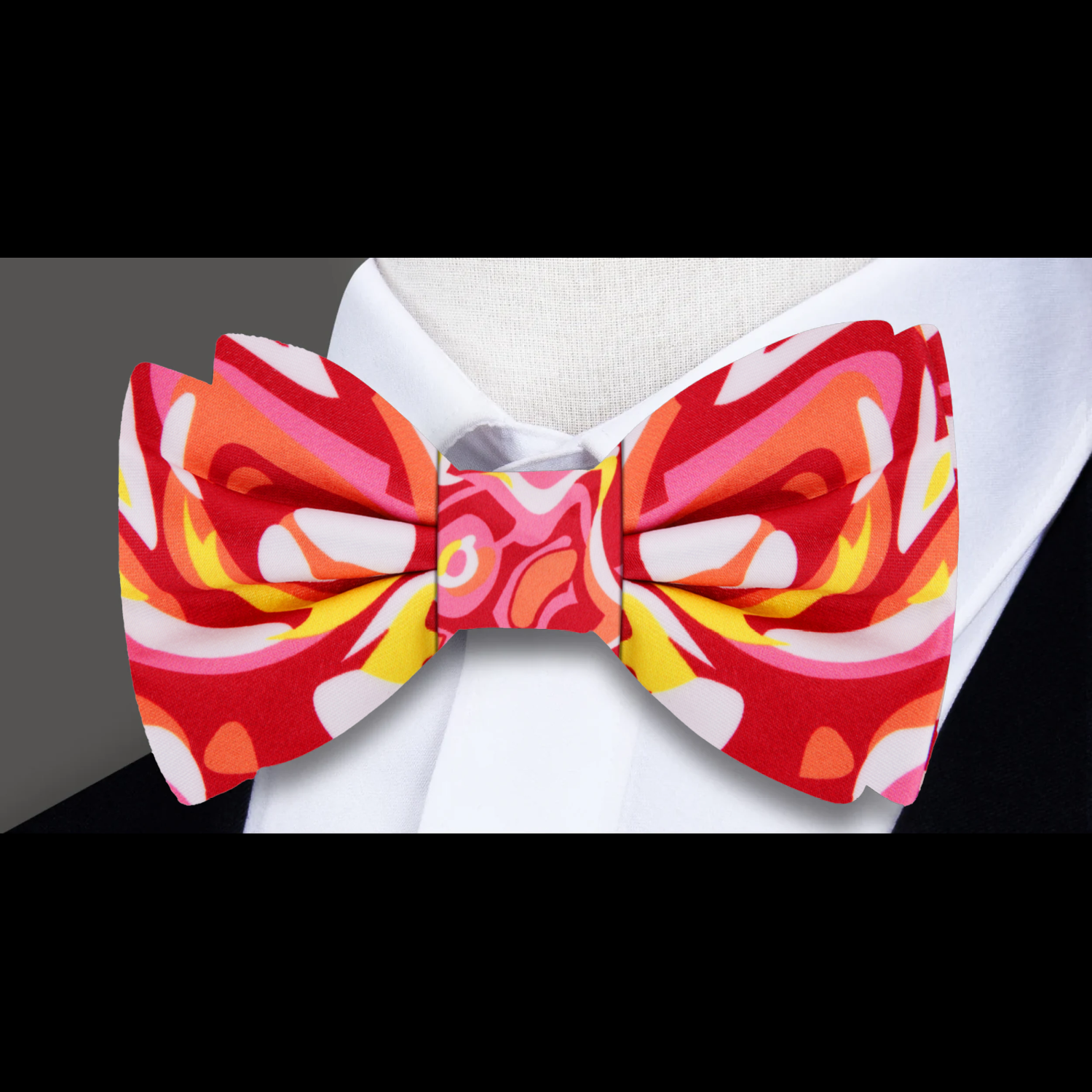 A Red, Yellow, White, Pink, Orange Abstract Bow Tie