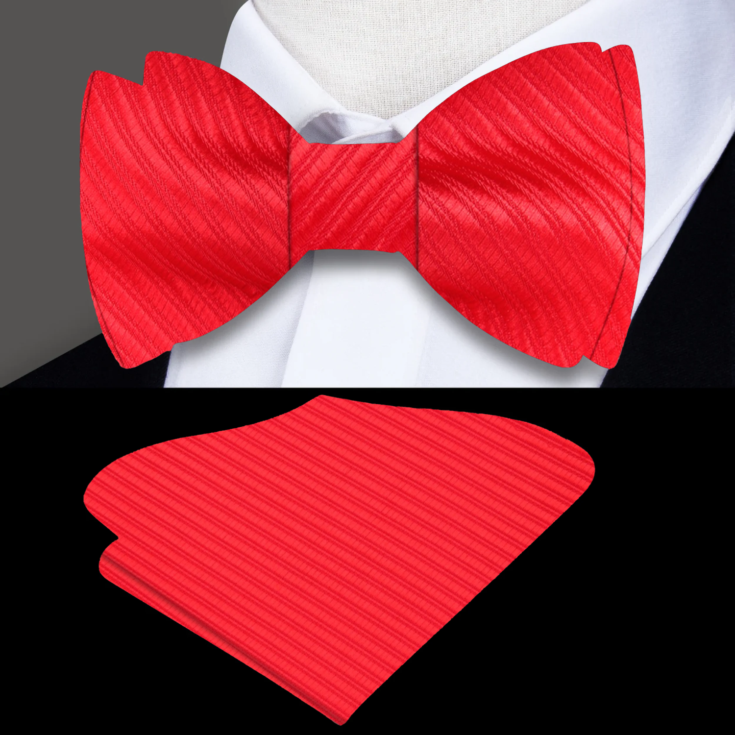 Main: Red Pinstripe Bow Tie and Pocket Square
