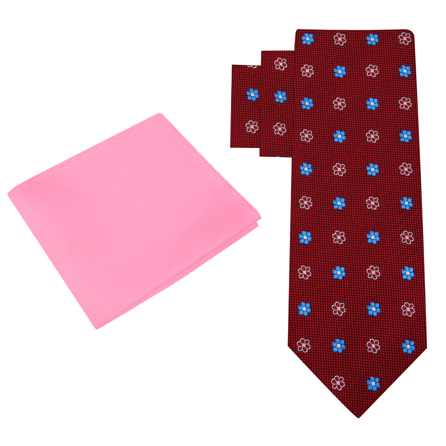 Alt View: Red, Blue, Pink Small Flower Necktie and Pink Square