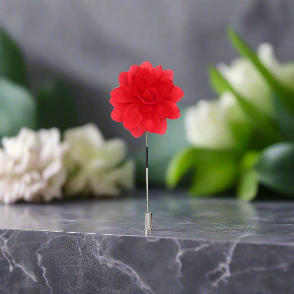 Main View; A Red Color Star Flower Shaped Lapel Pin||Red