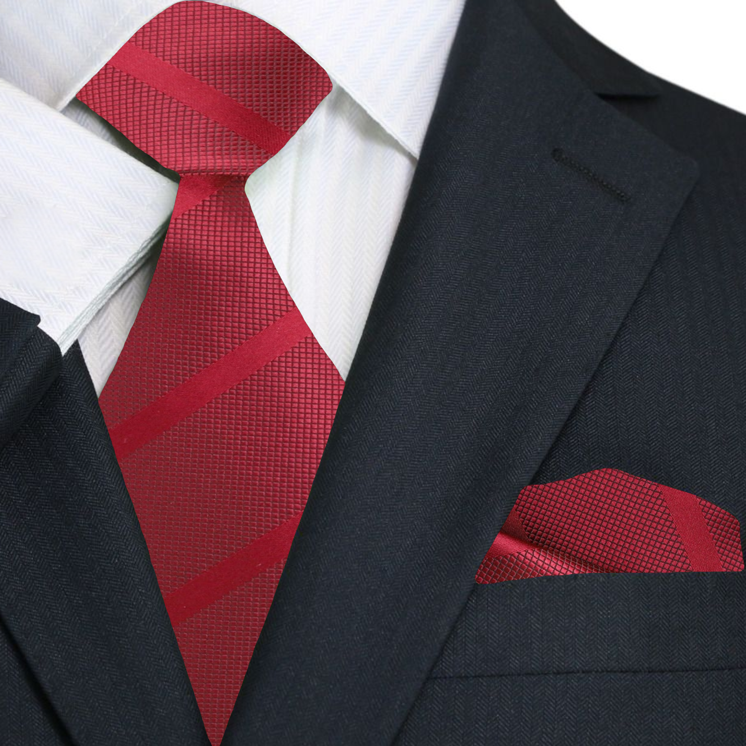 Premium Scarlet Red Stripe Tie and Pocket Square