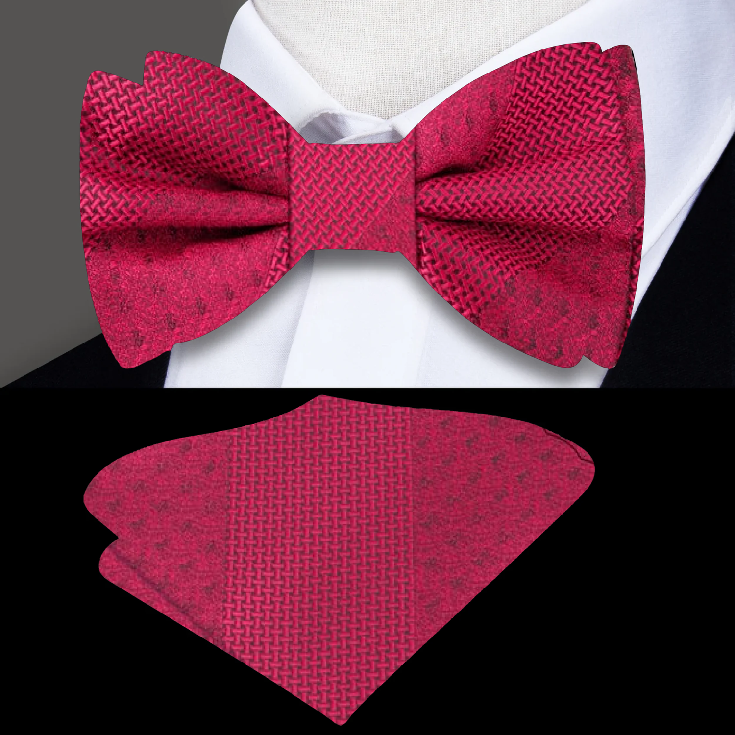 Red Bow Tie and Pocket Square||Rich Red