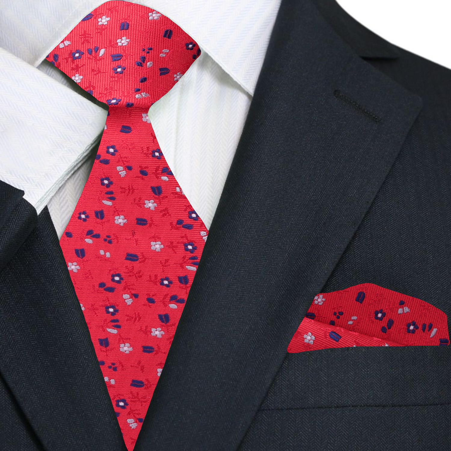 Premium Red Floral Tie and Square