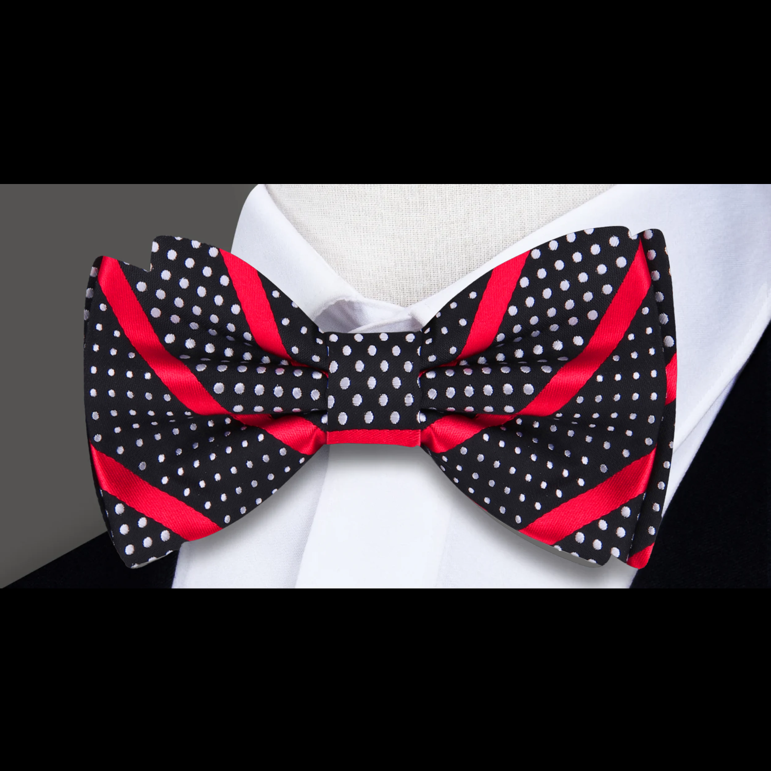 Main View: Black, Red Stripe and Polka Bow Tie  