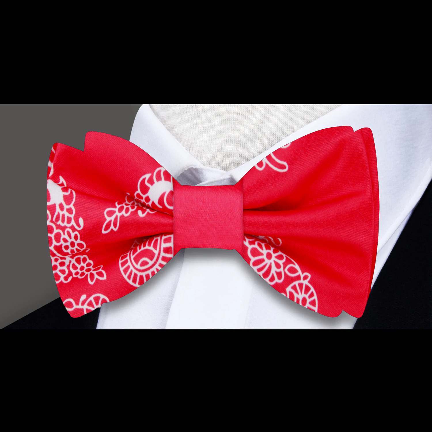 Red, White Paisley Bow Tie  