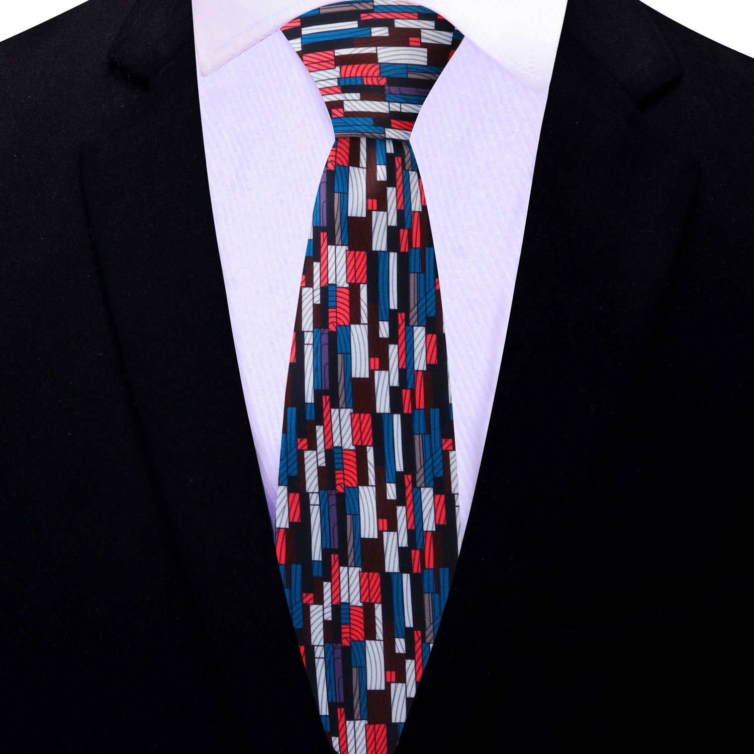 Thin Tie: Red, White, Blue Kente Pattern Necktie