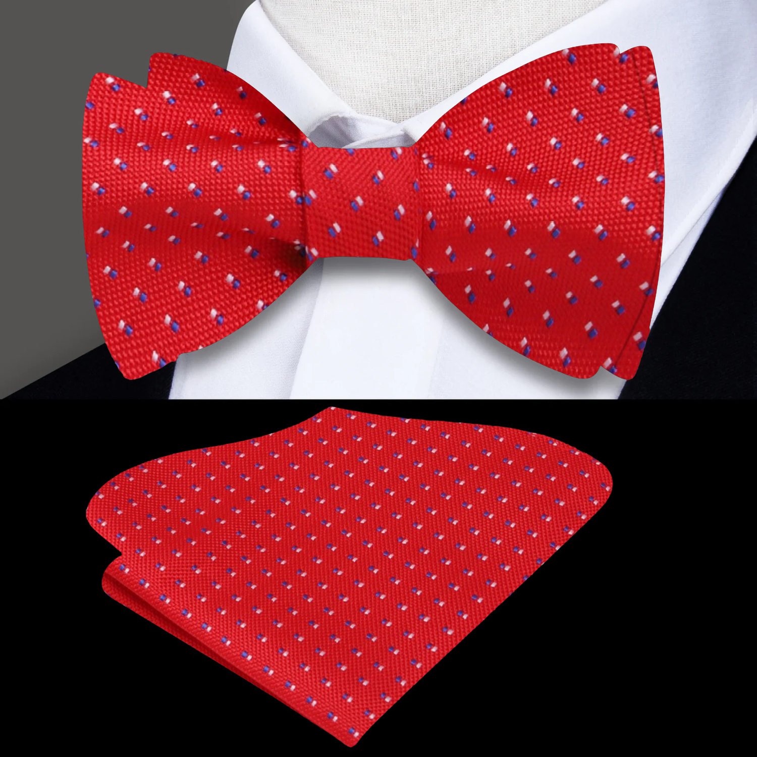 Red, White, Blue Polka Bow tie and Square