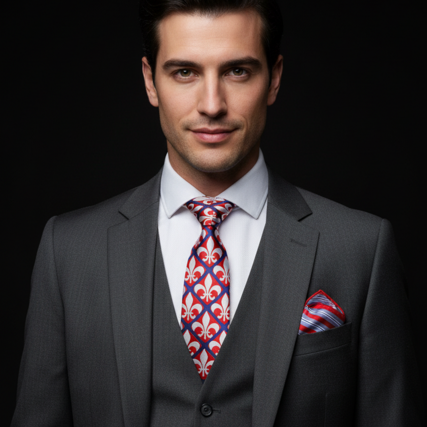 Red White & Royal Blue Fleur-de-Lis Necktie