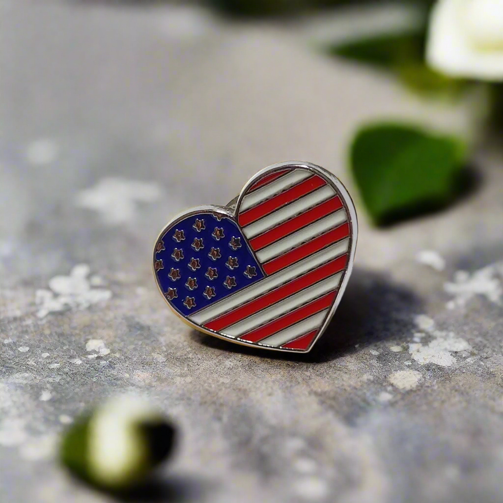 View 2 Heart Shaped Red White and Blue Lapel Pin
