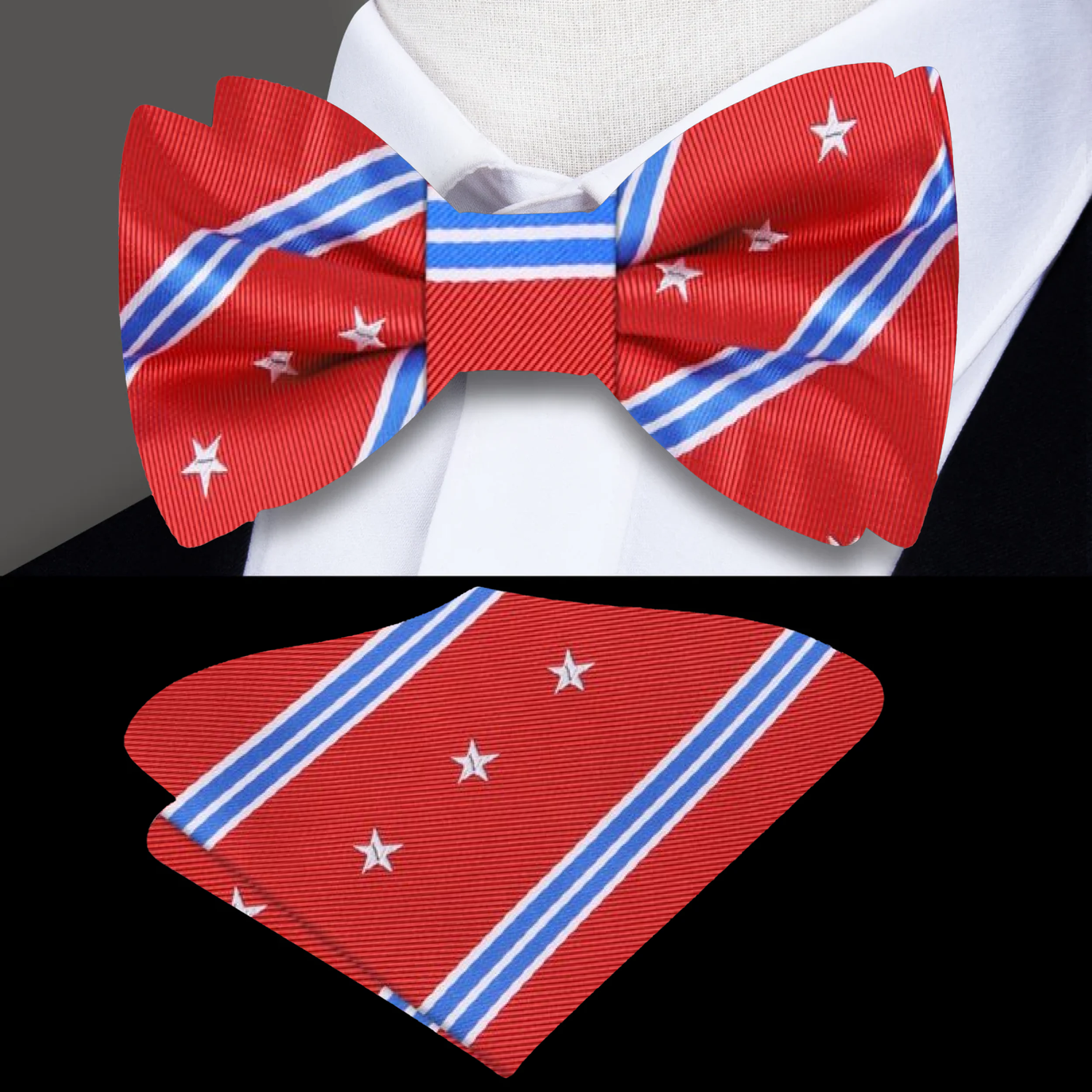 Red, Blue, White Stars And Stripes Bow Tie And Square