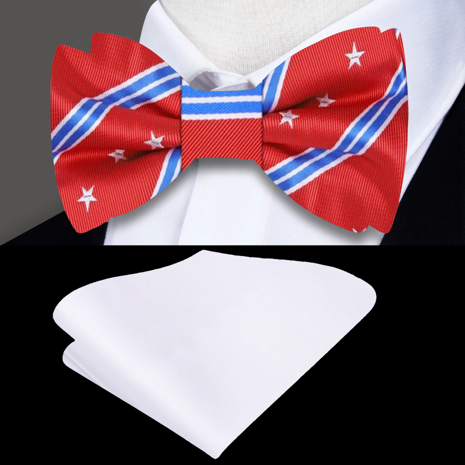 Red, Blue, White Stars And Stripes Bow Tie And White Square