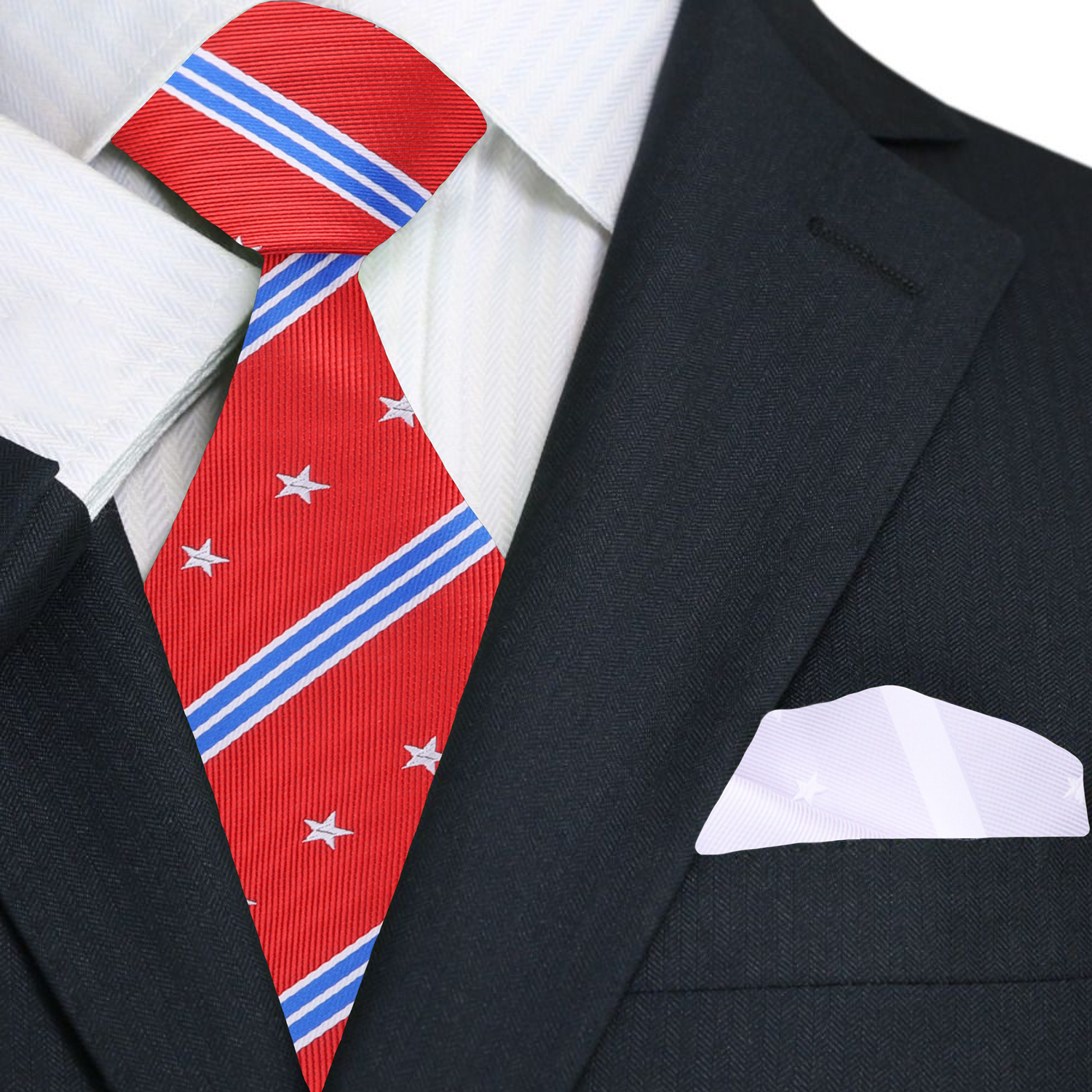 American Flag Stripes & Stars Necktie | Patriotic Style Necktie & Accenting Square / XL (63") / 3.4" Inches American Flag Stripes & Stars Necktie | Patriotic Style Necktie & Accenting Square / XL (63") / 3.4" Inches