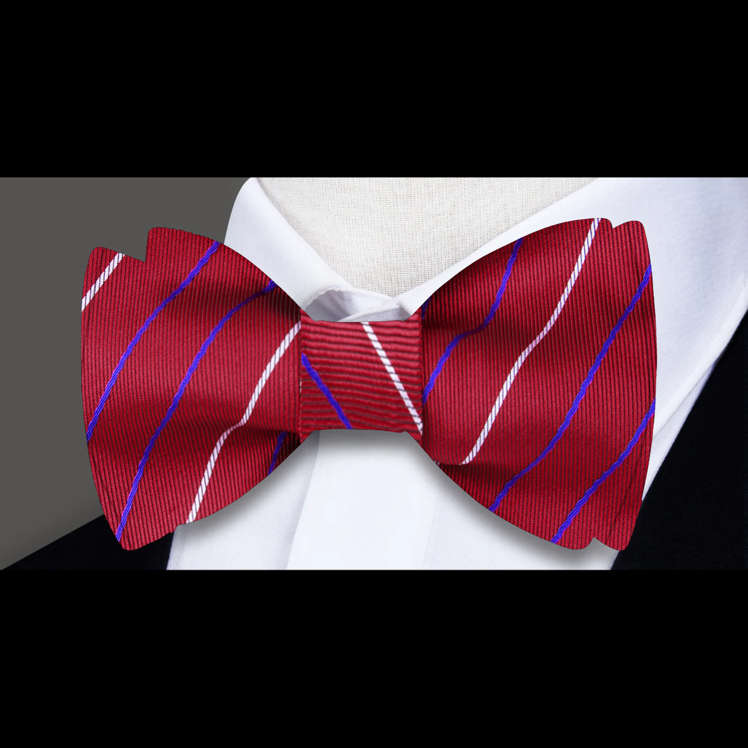 A Red, White Blue Stripes Pattern Silk Self Tie Bow Tie