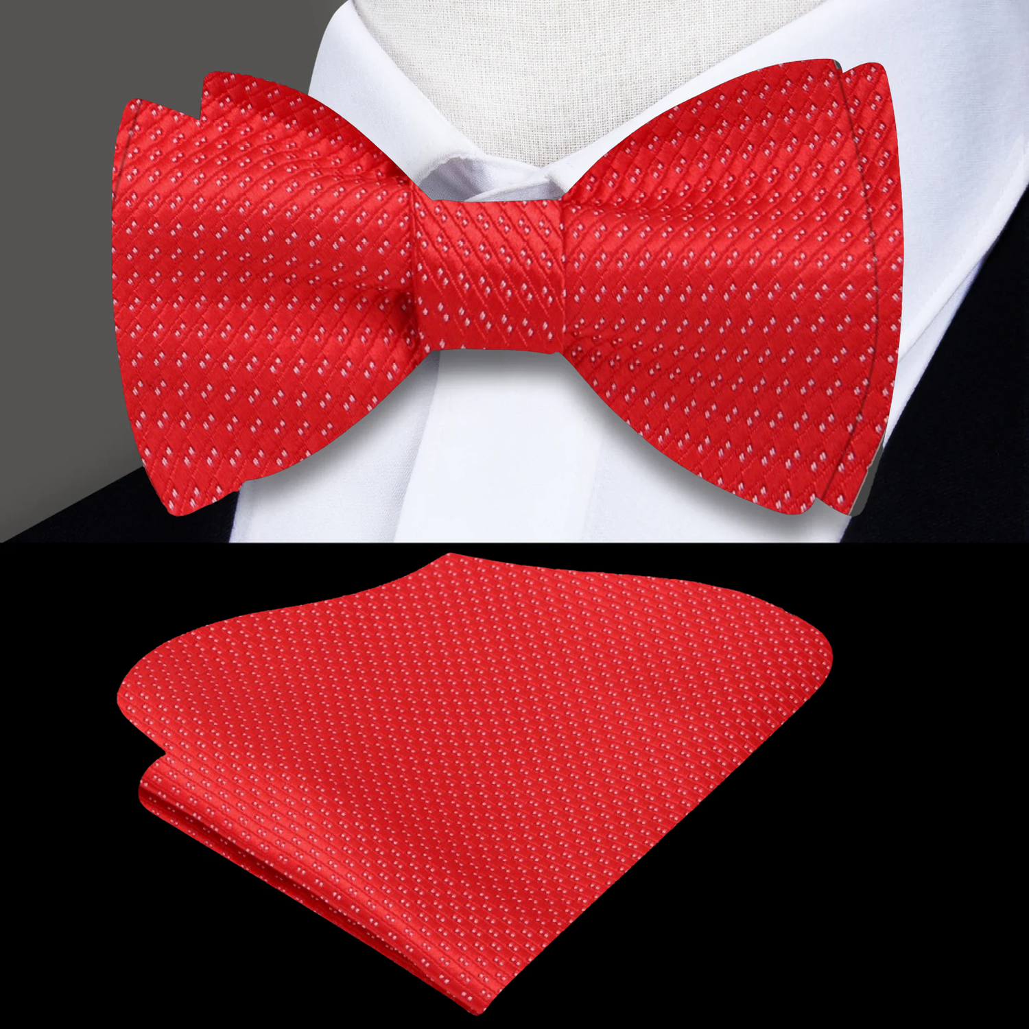 Red, White Polka Bow Tie and Pocket Square