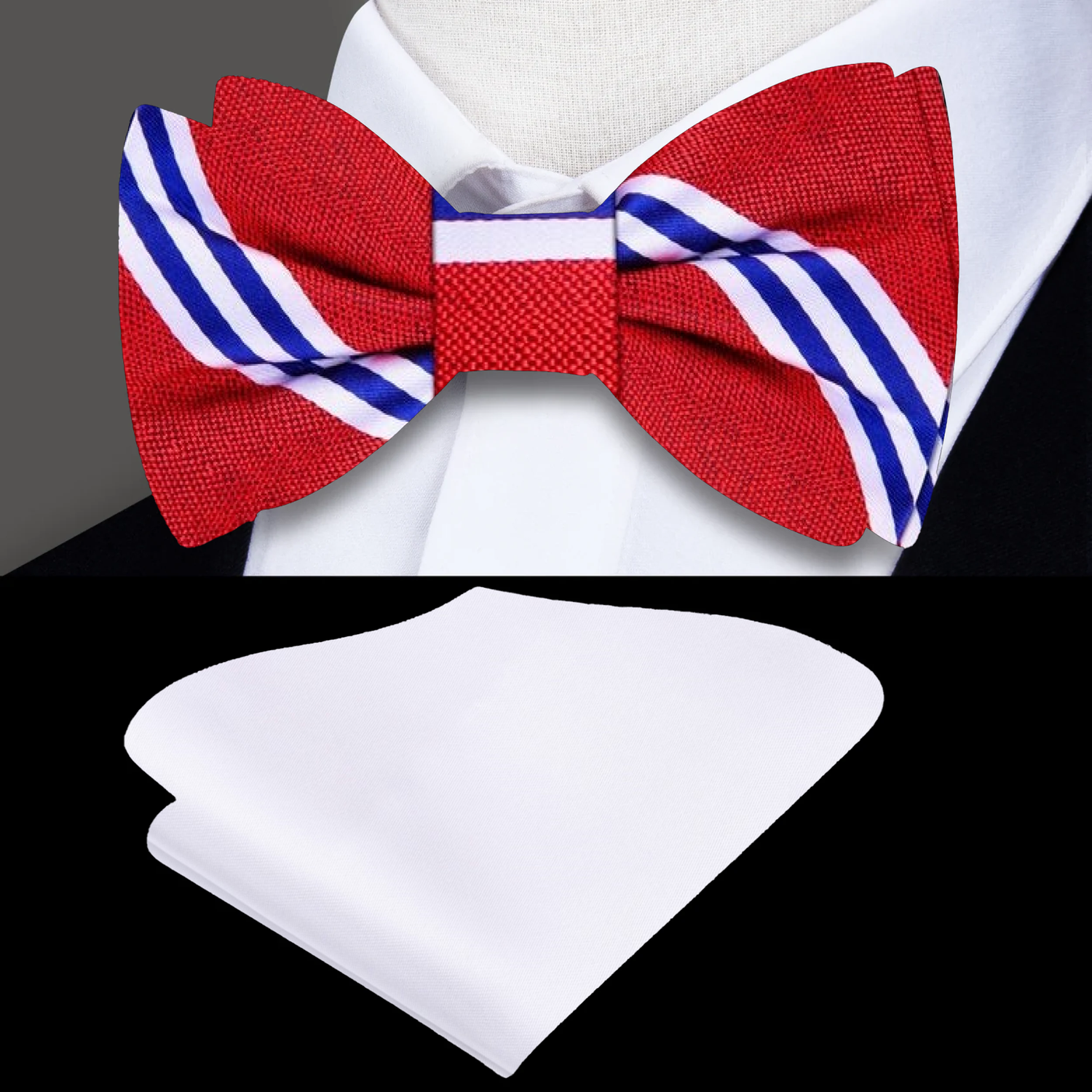 Coach PRIME Deion Sanders Red White and Blue Stripe Bow Tie and Square