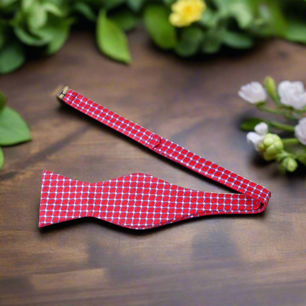 Red, White, Blue Geometric Self Tie Bow Tie