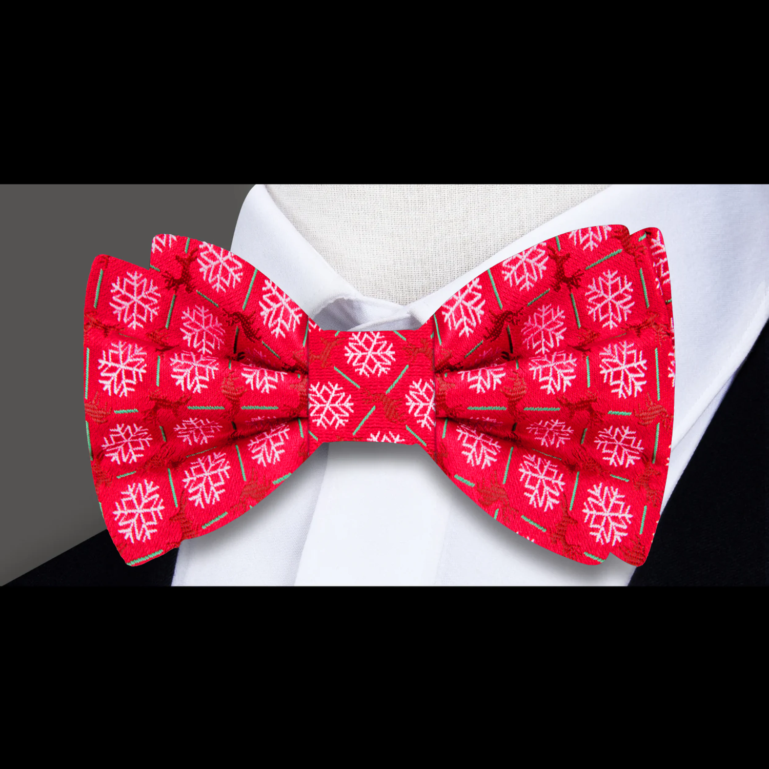 Red White Green Brown Snowflakes and Reindeer Bow Tie  