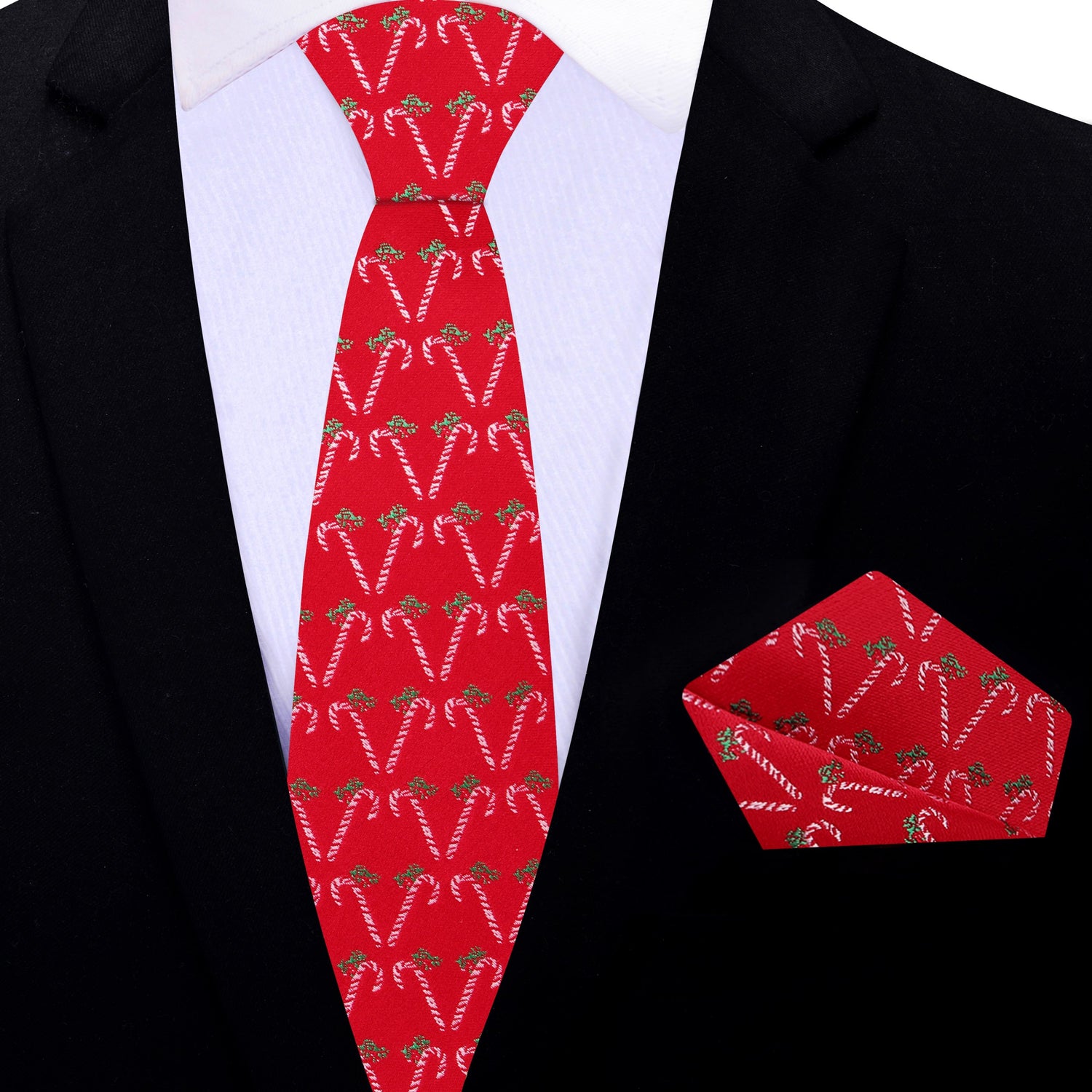 Thin tie: Red, Green, White Candy Cane Silk Necktie And Pocket Square