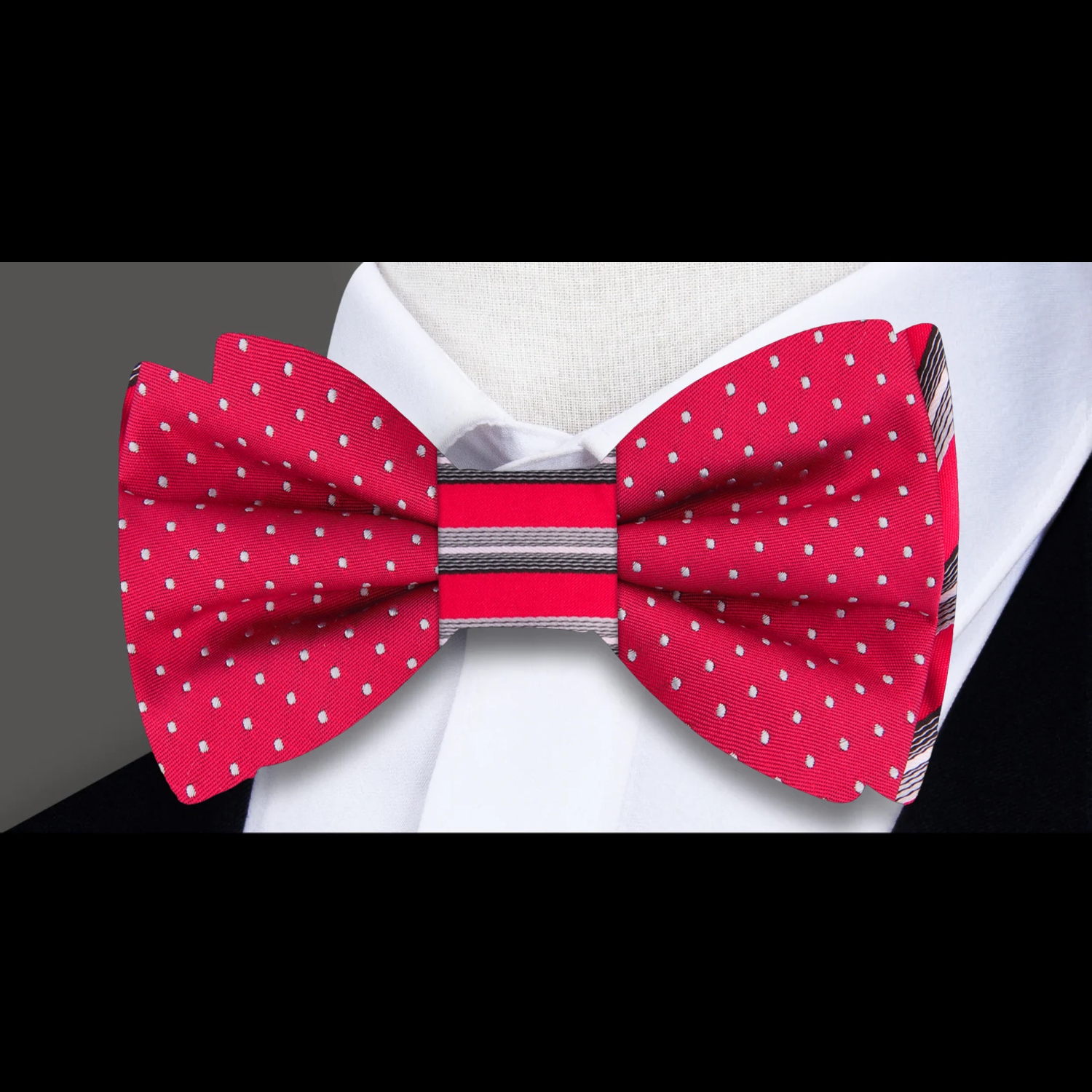Single Red, White Dot Polka Bow Tie 