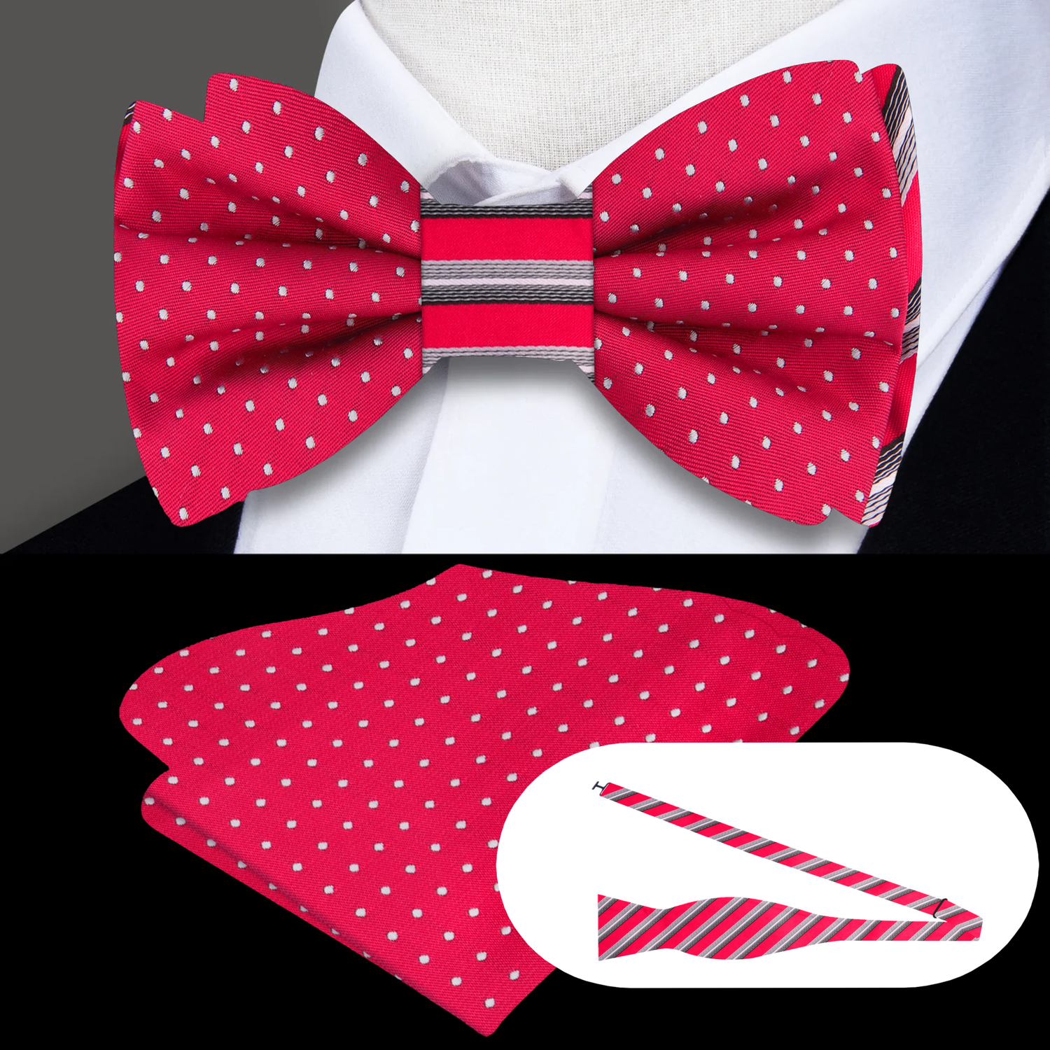 Red, White Dot Polka Bow Tie and Square