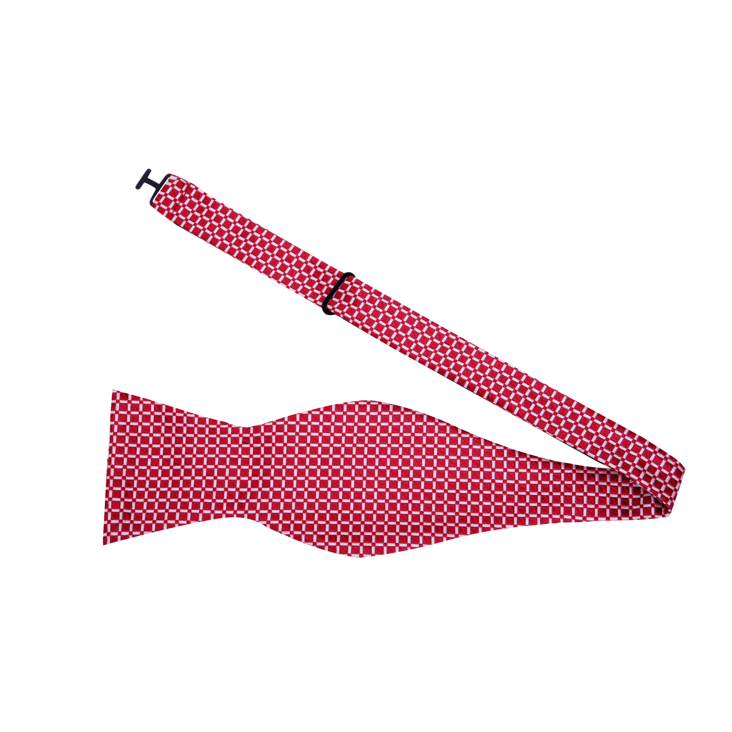 A Red, White Small Geometric Check Pattern Silk Bow Tie Self Tie