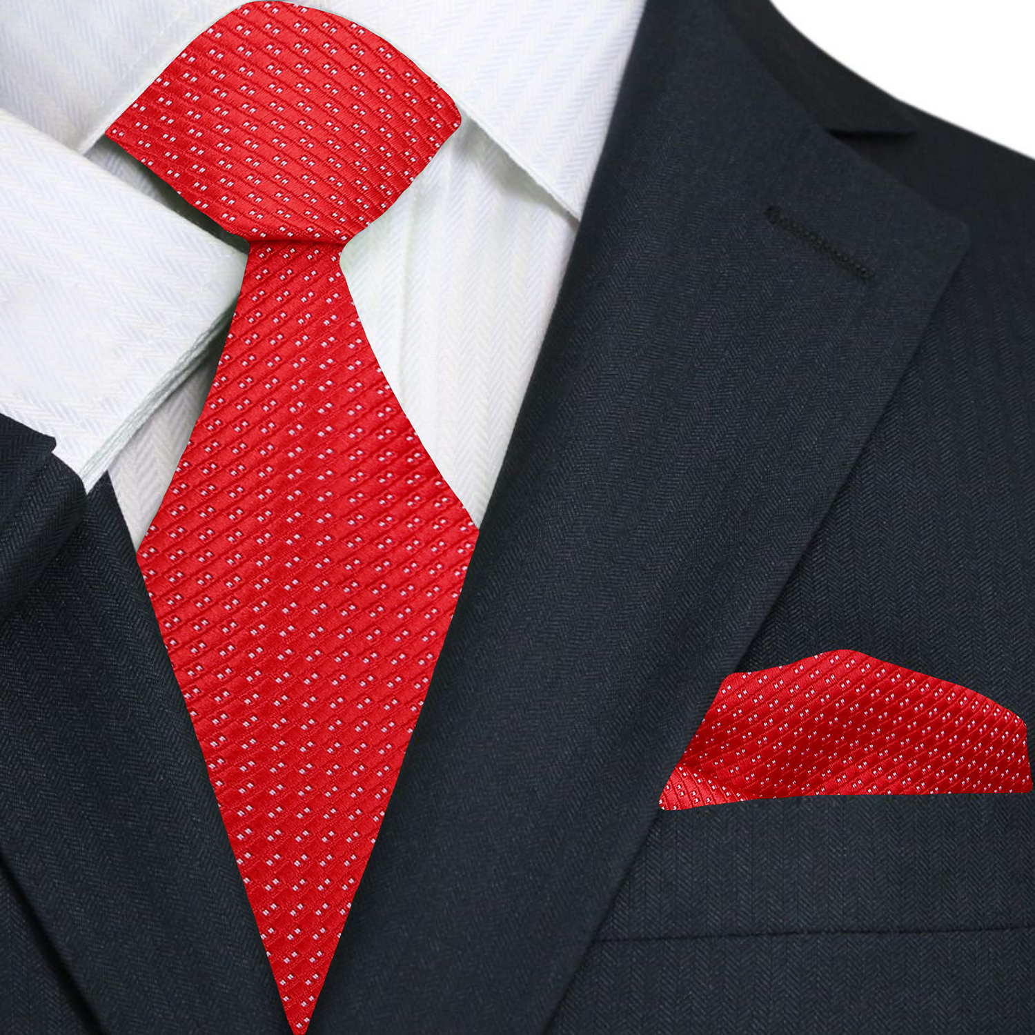 Main View: Red with White Dots Tie and Pocket Square