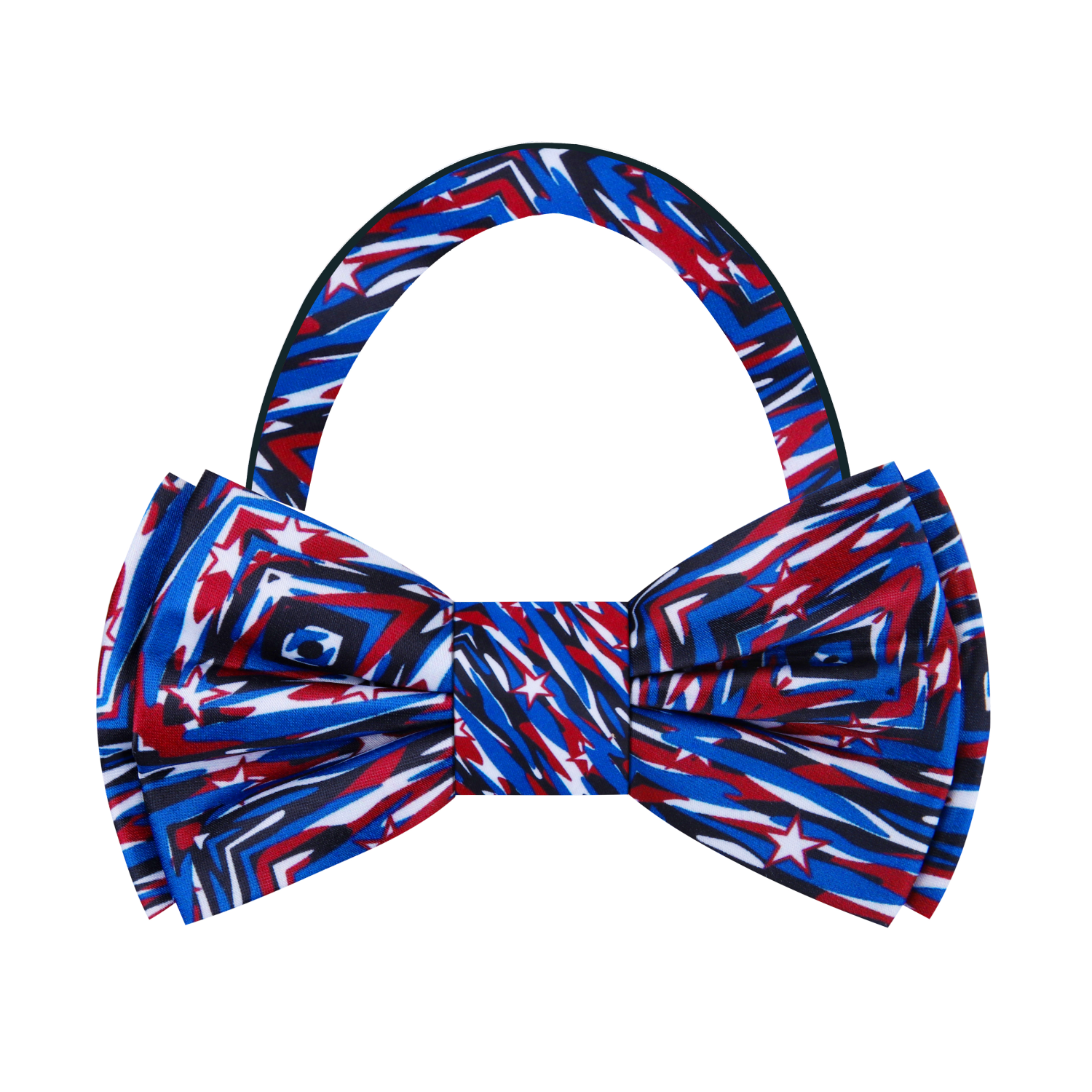 Blue, Red, Black White Abstract Shapes and Stars Bow Tie Pre Tied