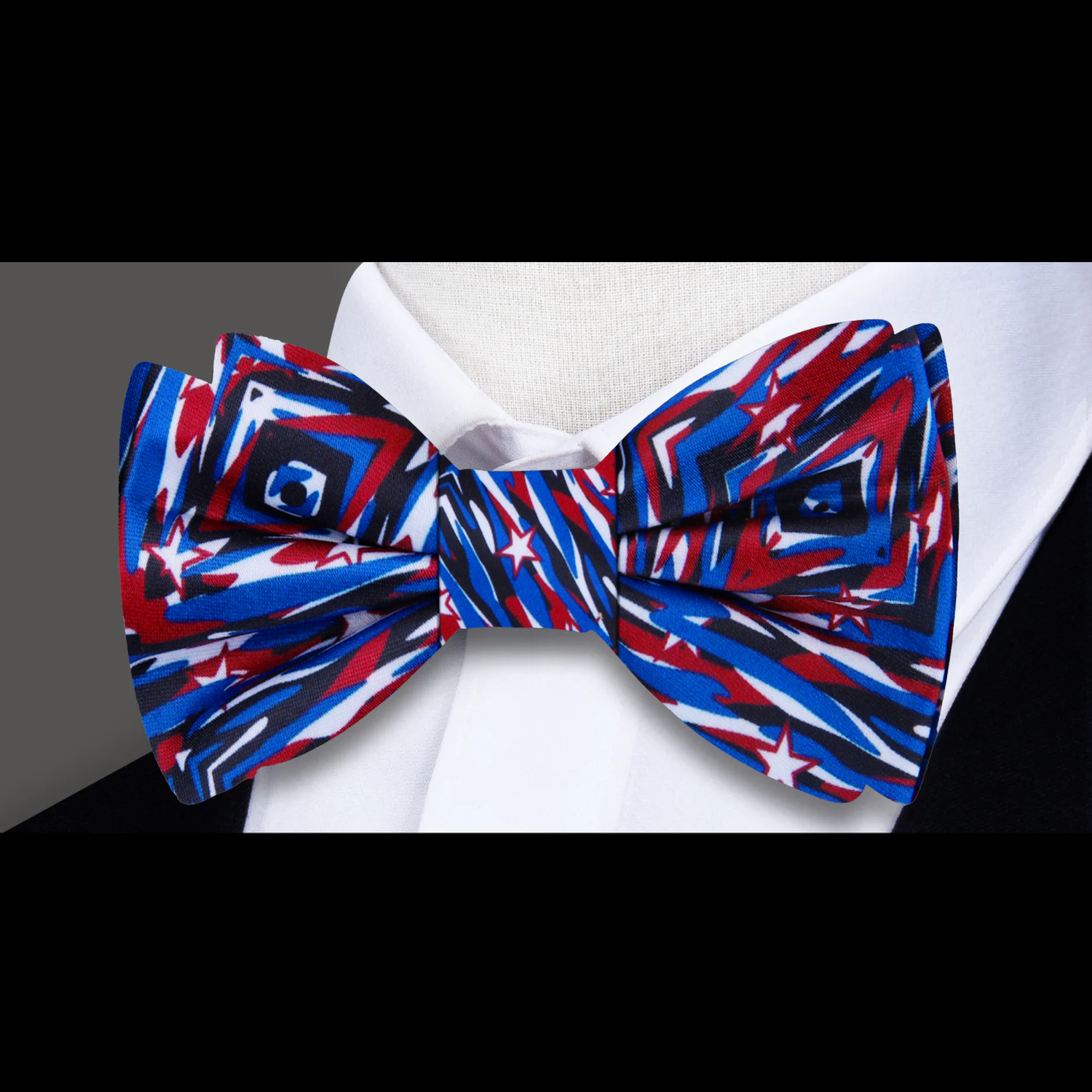 Blue, Red, Black White Abstract Shapes and Stars Bow Tie  