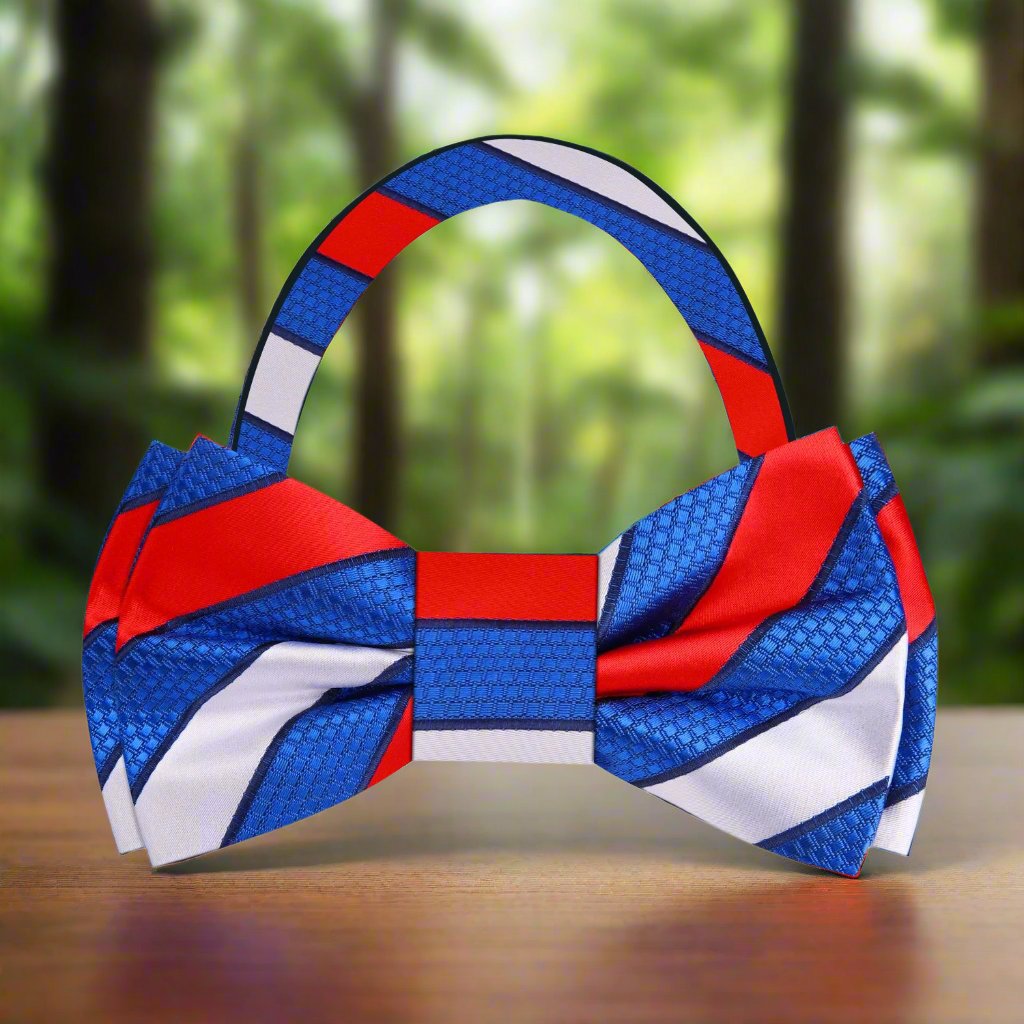 Red White and Blue Block Stripe Pre Tied Bow Tie