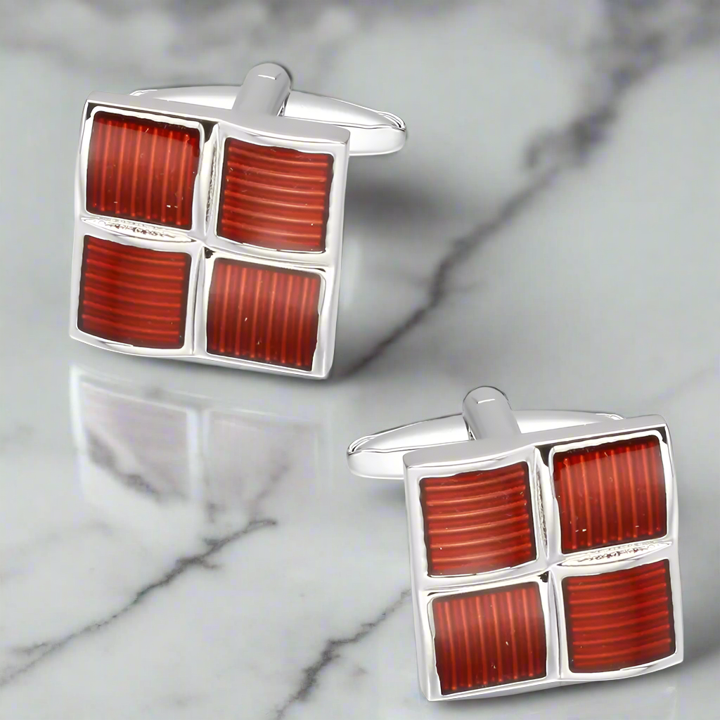 Chrome and Red Cufflinks