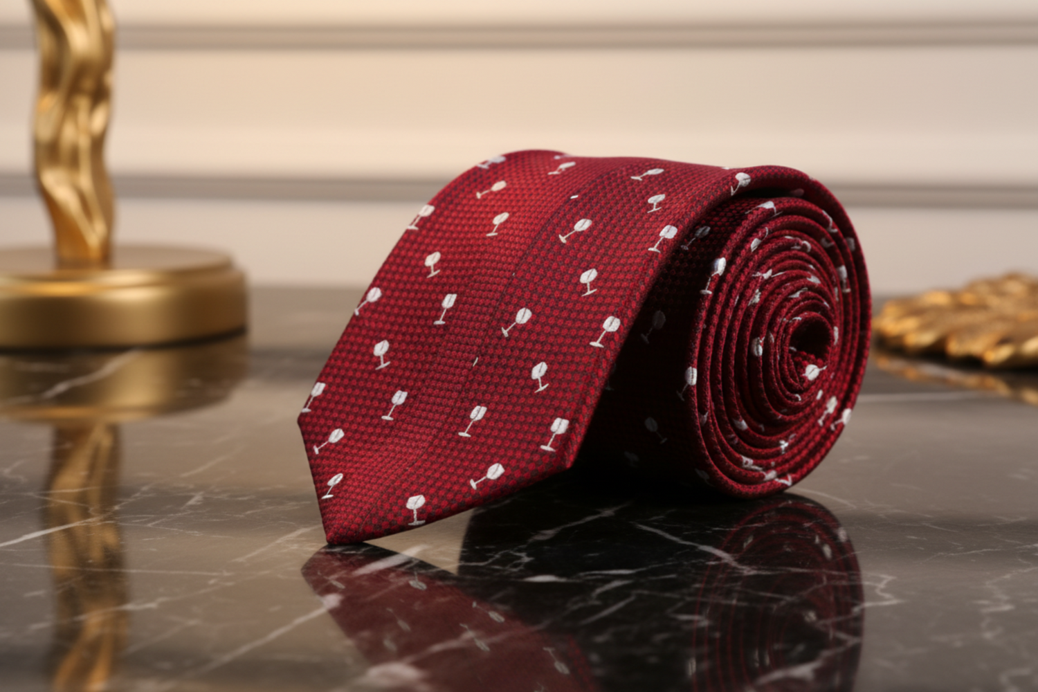 Deep Red & Light Silver Wine Glasses Necktie