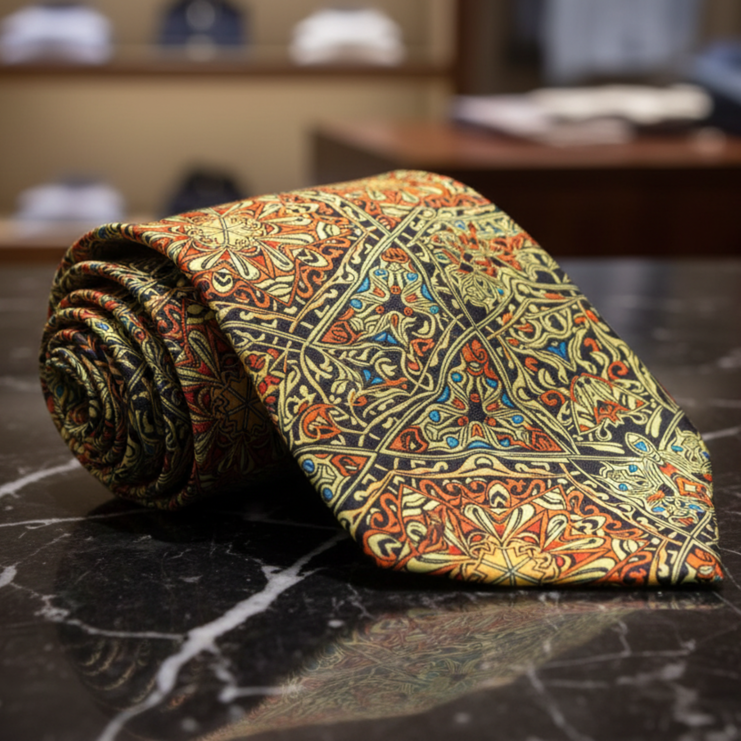 Orange, Red and Yellow Abstract Tie