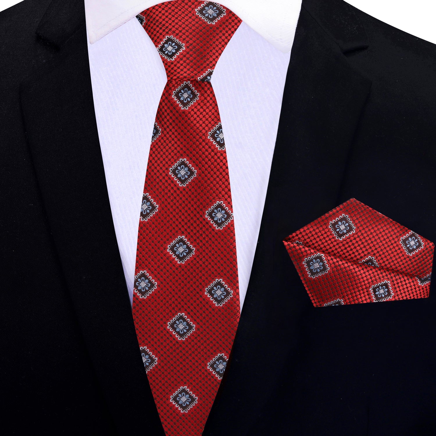 Thin: Red Medallions Necktie and Square