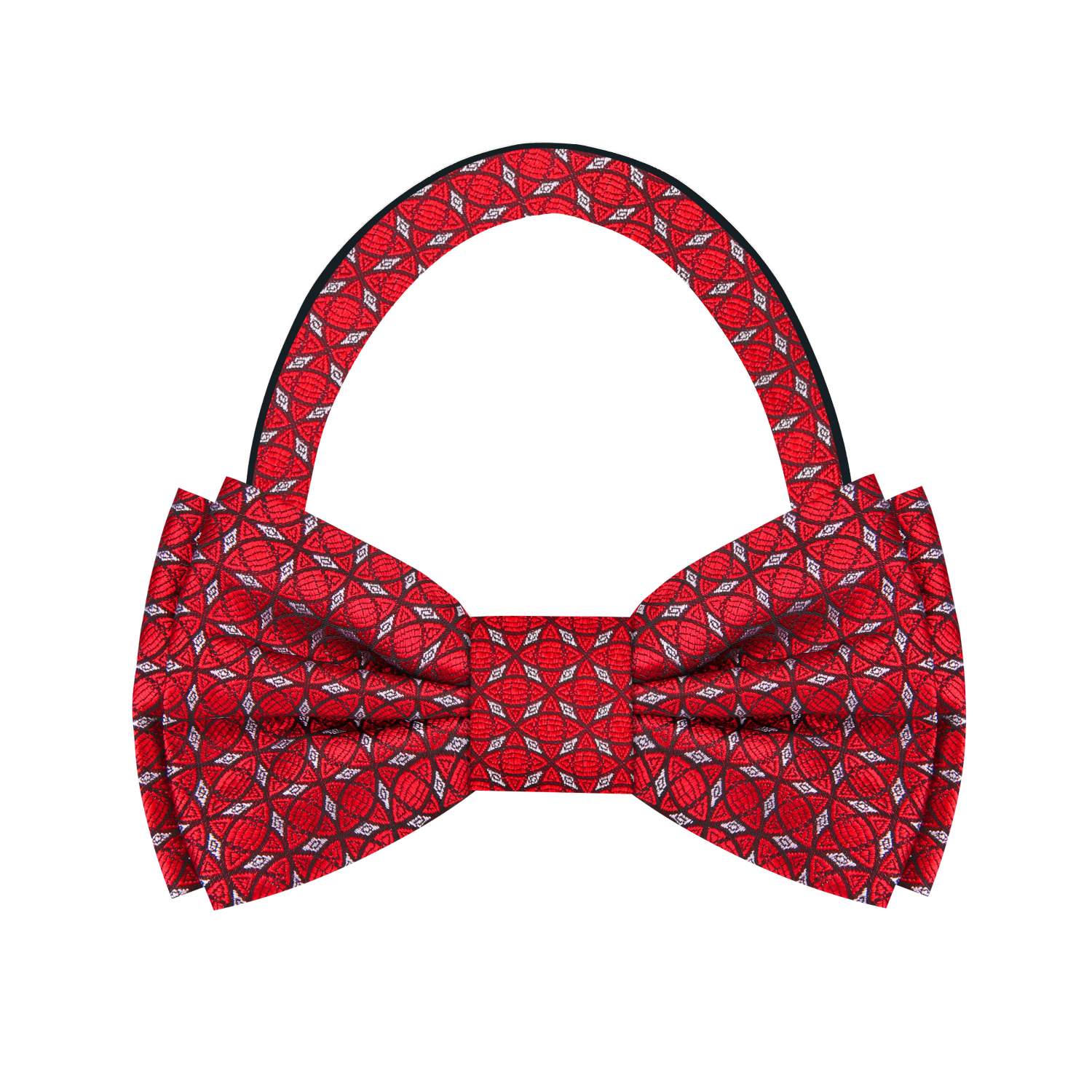A Rich Red, Brown And Black Geometric Abstract Silk Bow Tie Pre Tied