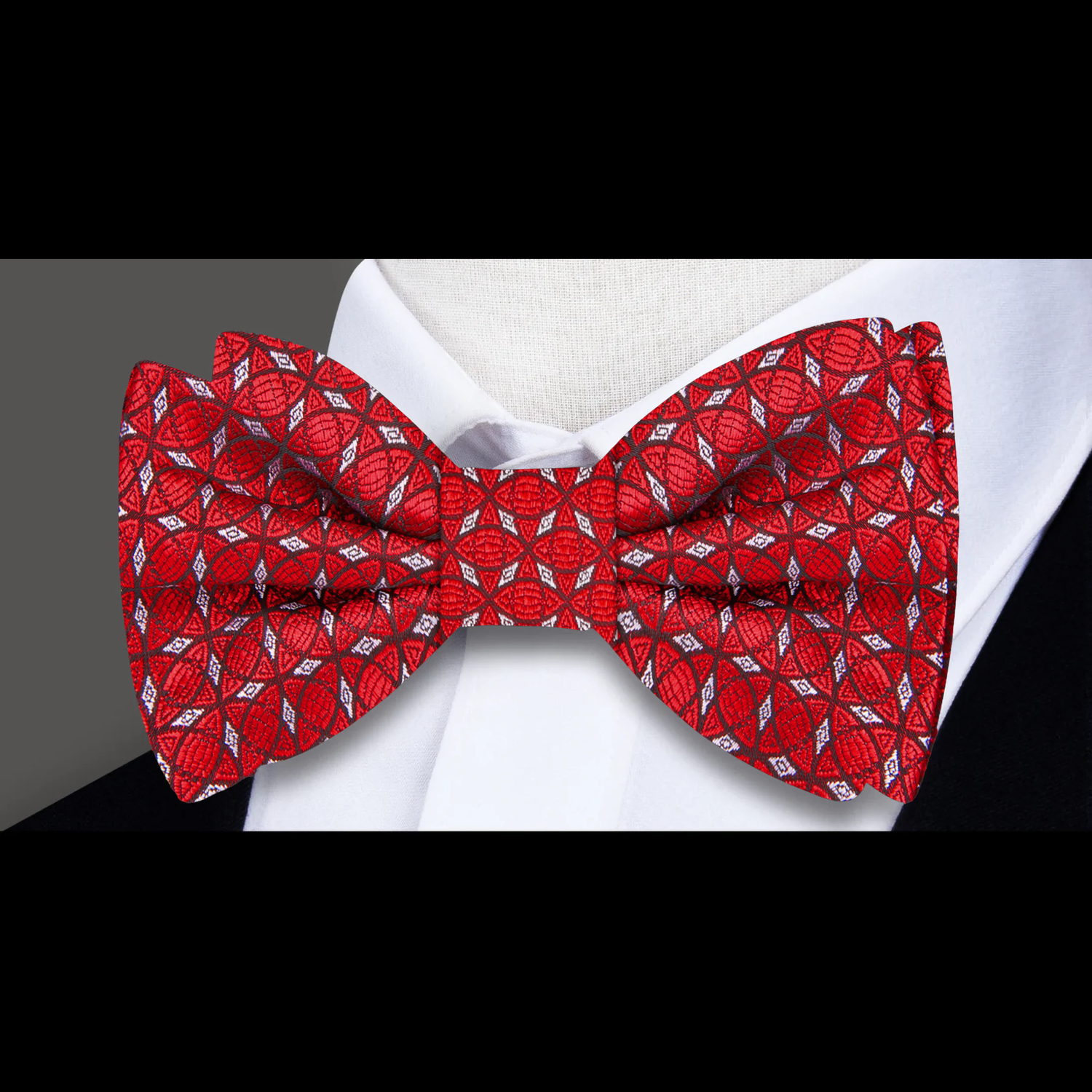 A Rich Red, Brown And Black Geometric Abstract Silk Bow Tie