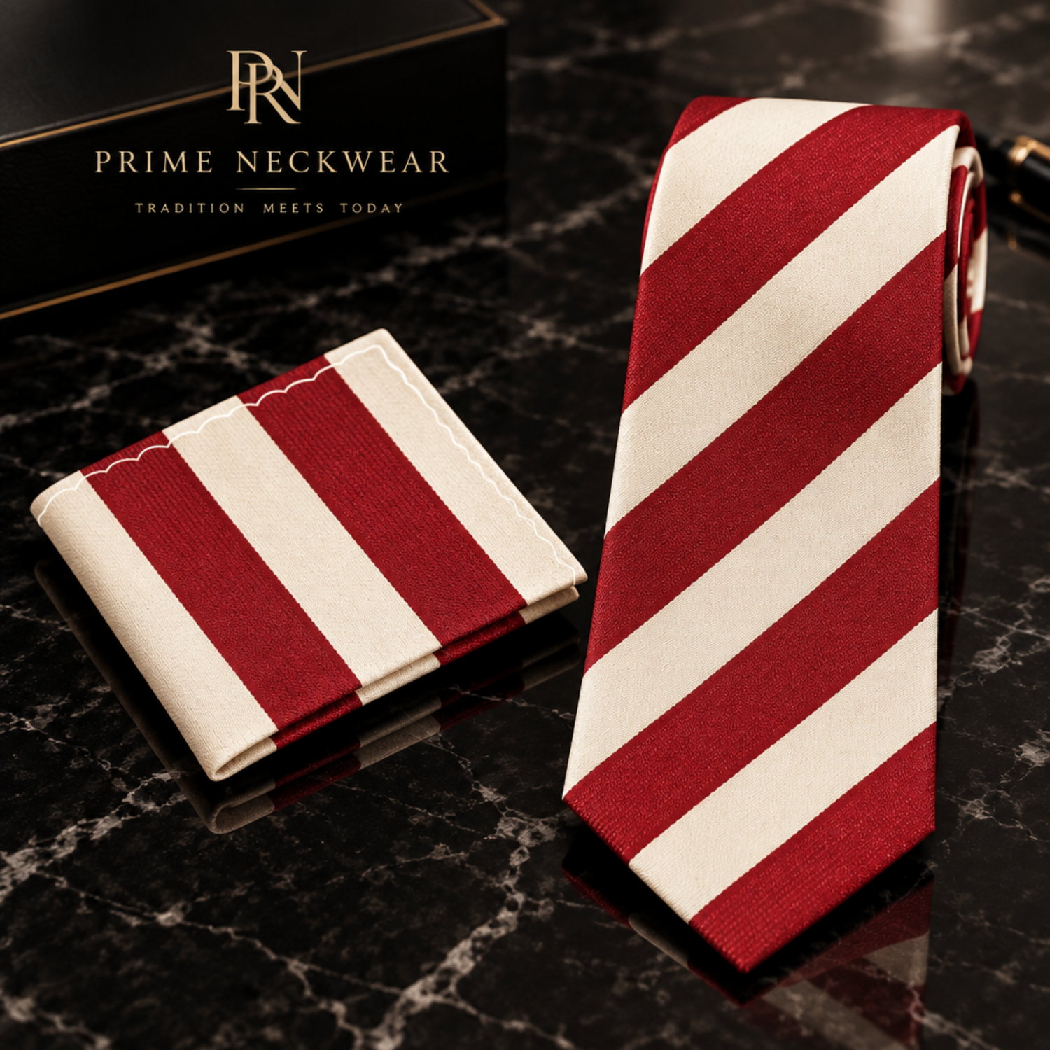 Red & Ivory Broad Stripe Necktie