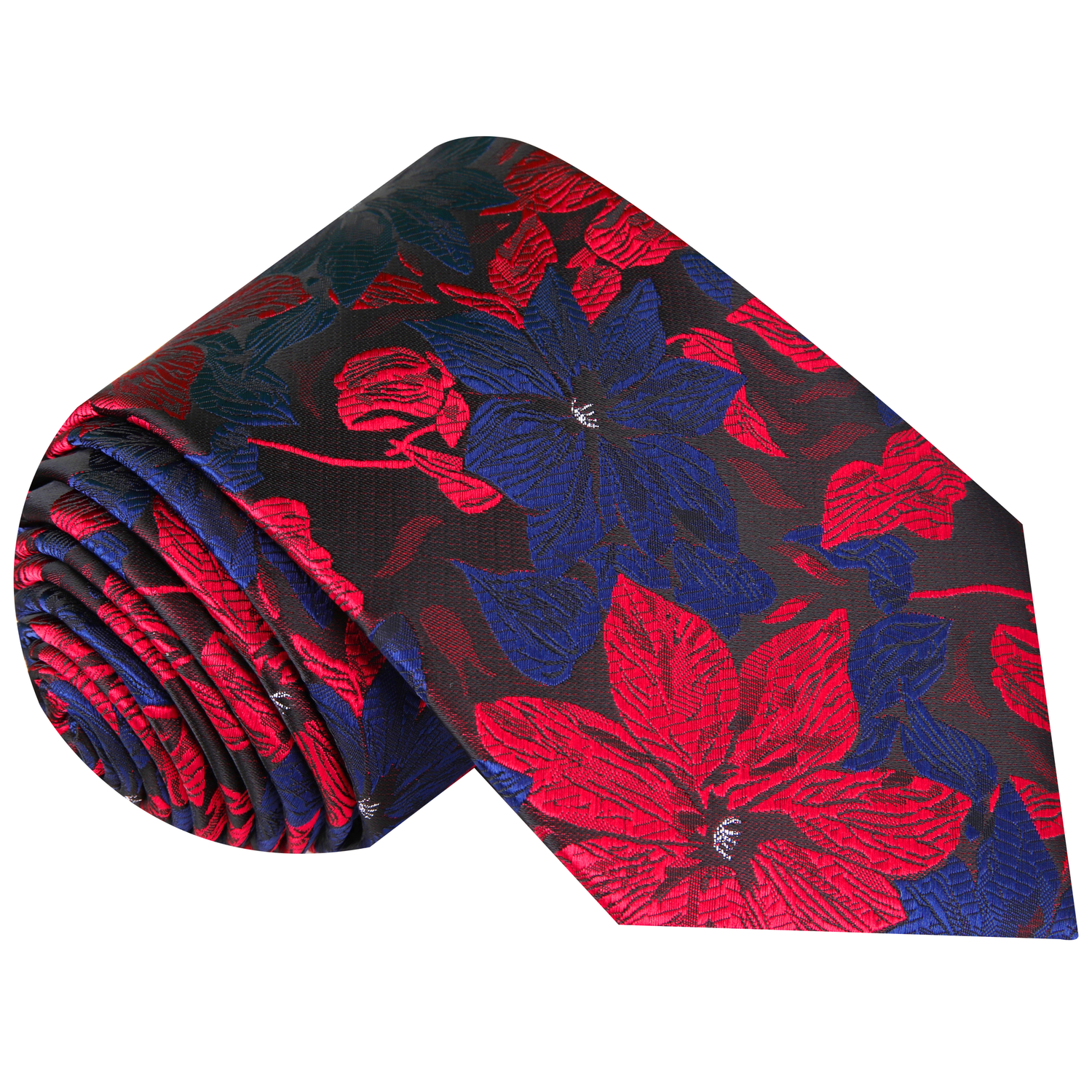 Red and Blue Hibiscus Flower Necktie 