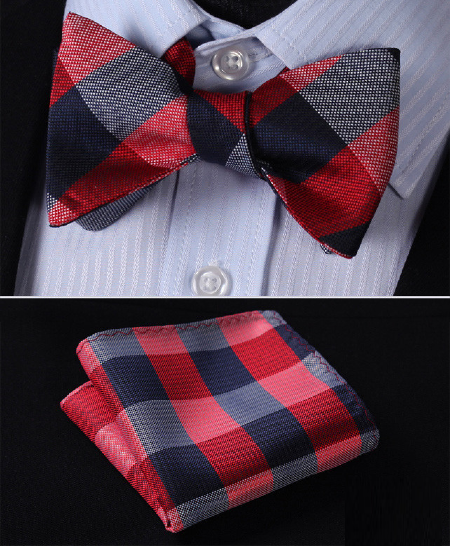 Red & Blue Plaid Bow Tie and Square