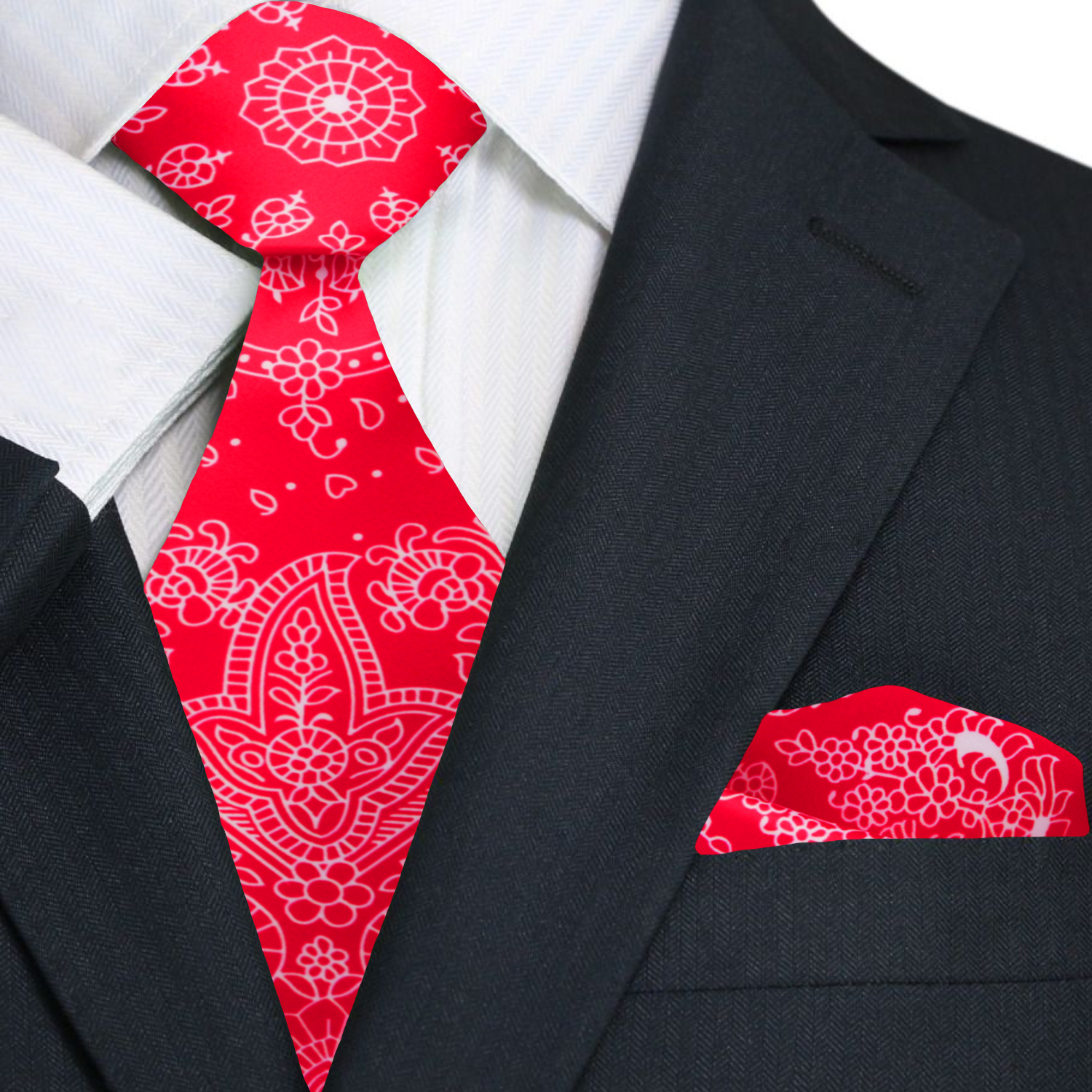 Red, White Paisley Necktie and Square