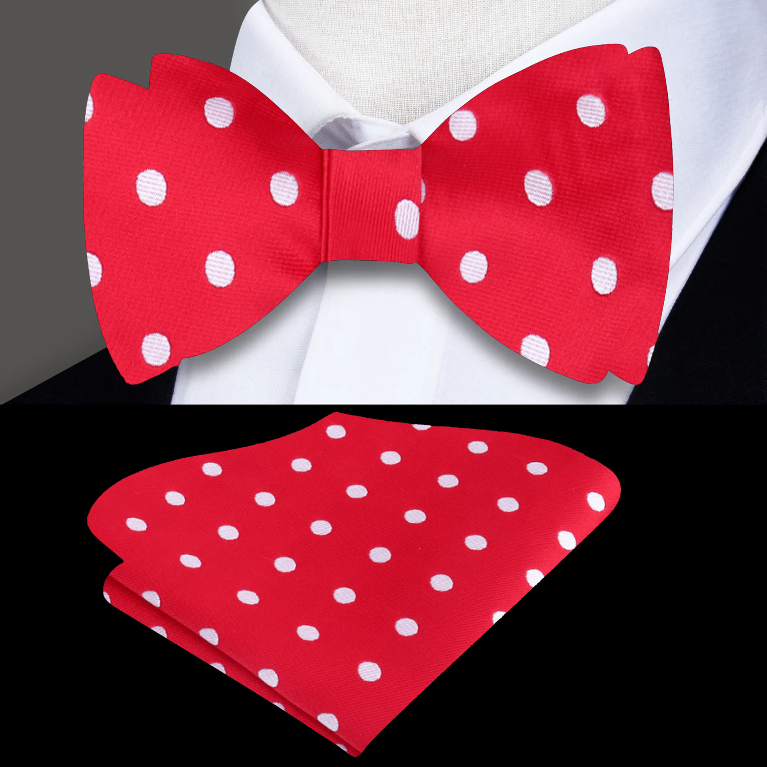Red, White Polka Bow Tie and Matching Square