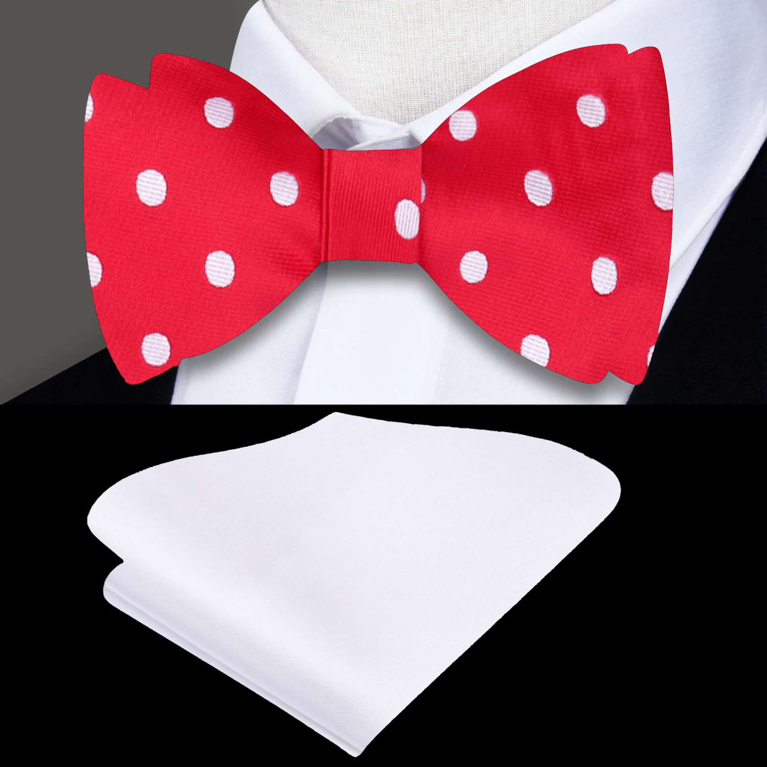 Red, White Polka Bow Tie and White Square